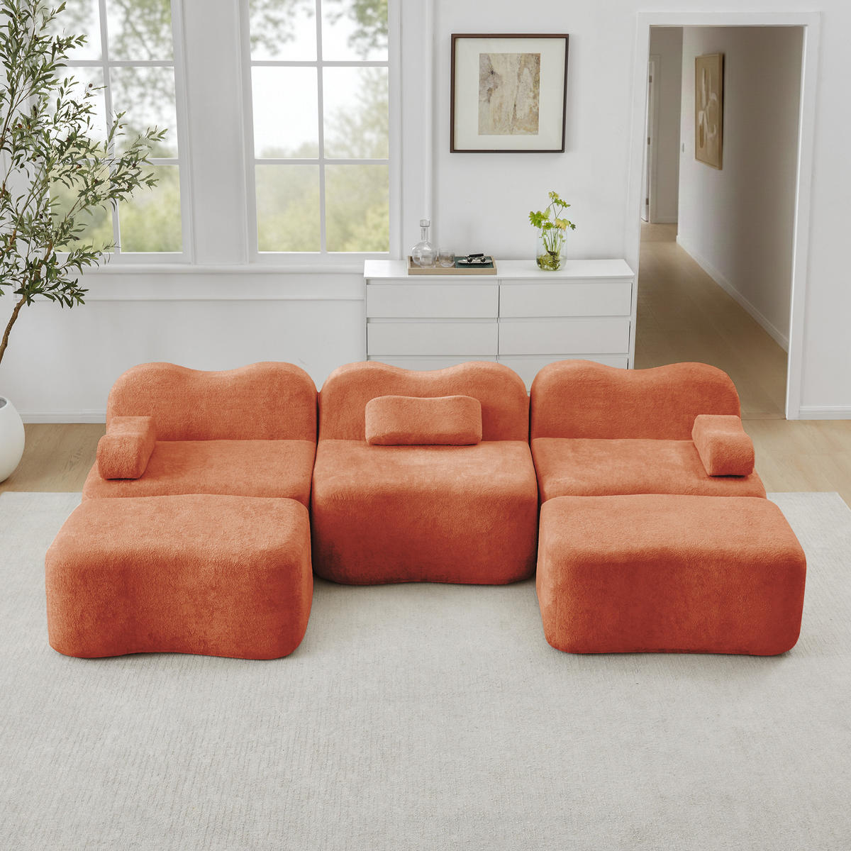 WOHNLANDSCHAFT Samt Orange - Orange, Textil (288/70/167cm) - WISHDOR