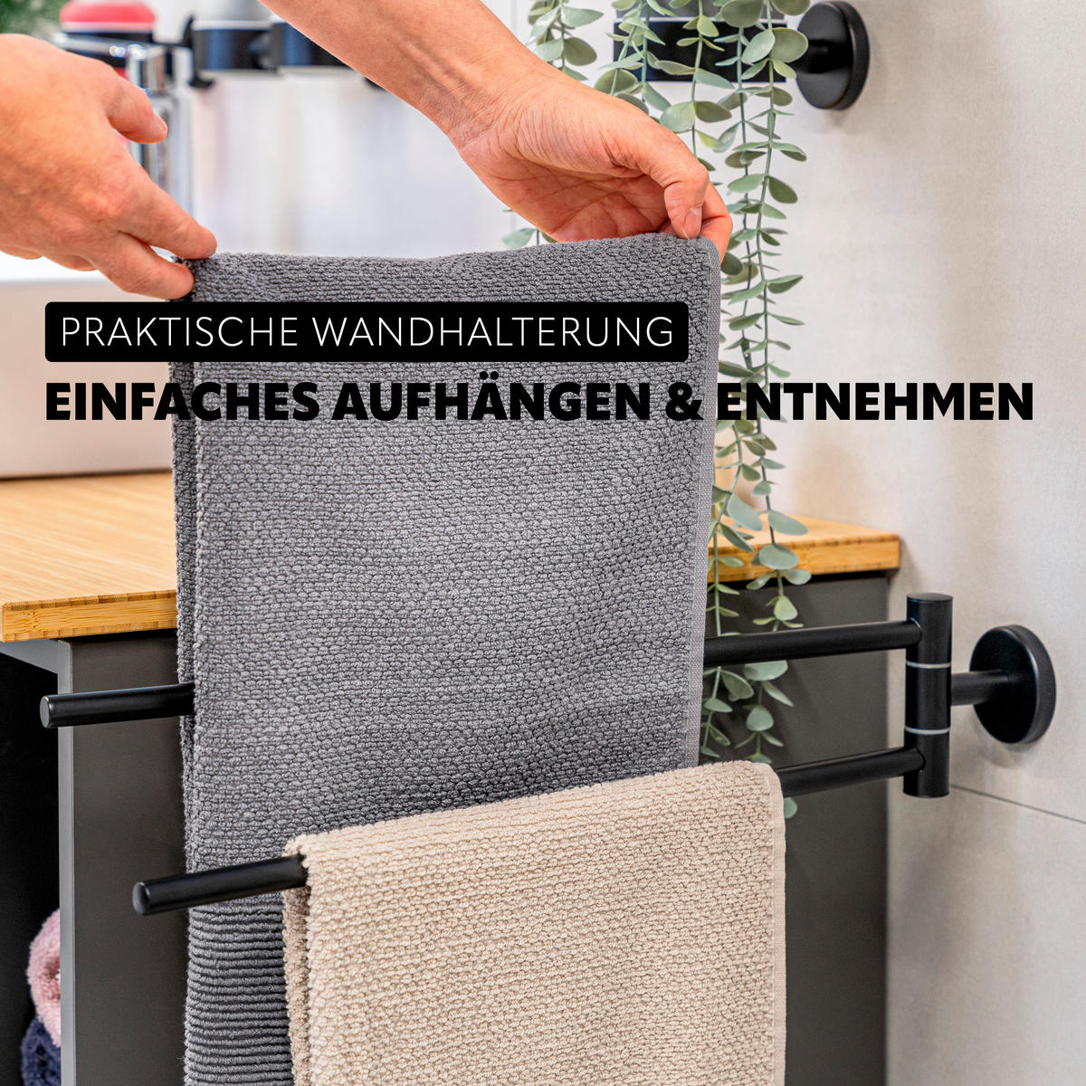 HANDTUCHSTANGE PIAZZA BLACK, schwarz, Edelstahl - Schwarz, Kunststoff (5.8/10/50cm) - bremermann