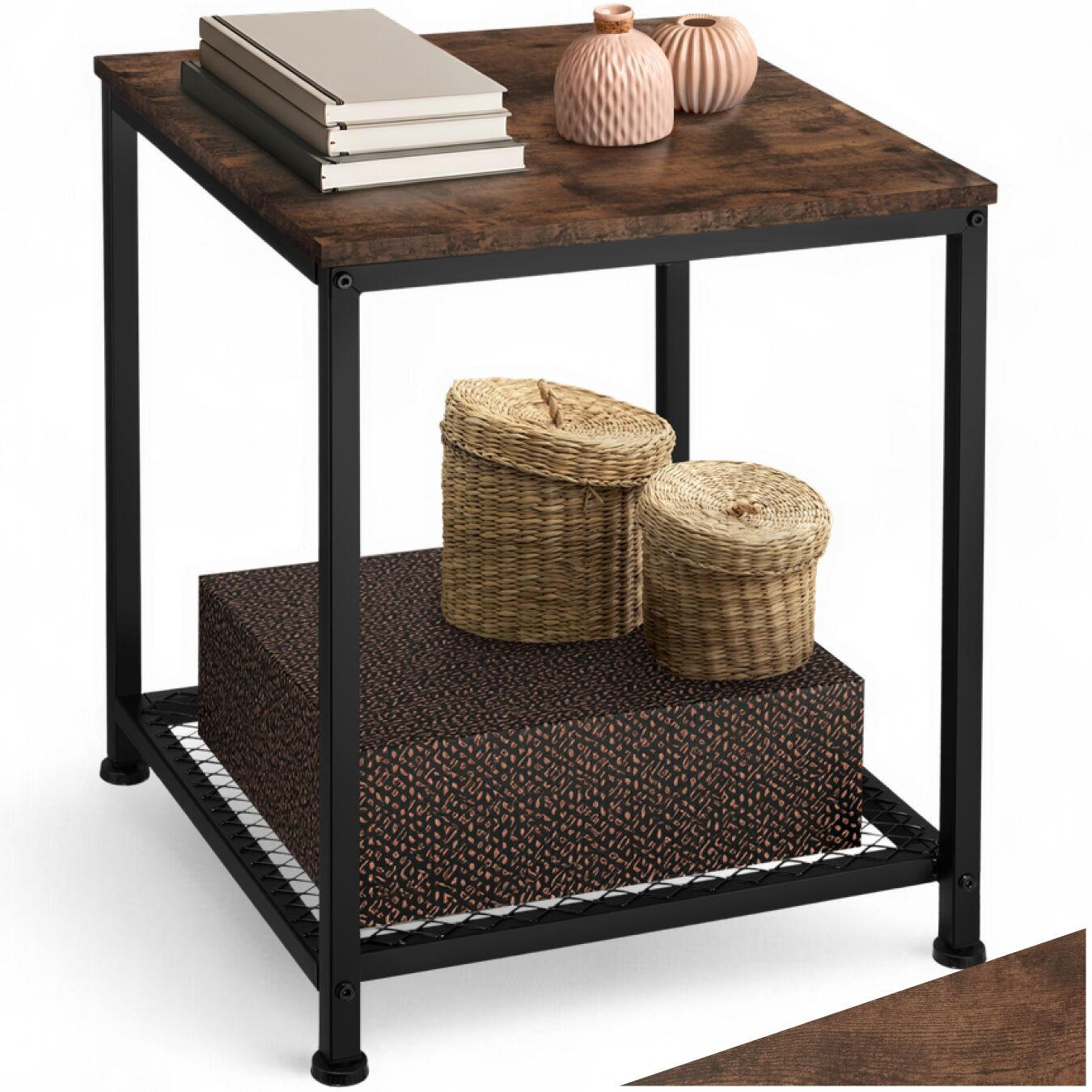 BEISTELLTISCH Derby,45,5 x 45,5 x 55,5 cm,Industrial Holz dunkel, rustikal - Rostfarben, Holz (45.5/45.5/55.5cm) - tectake
