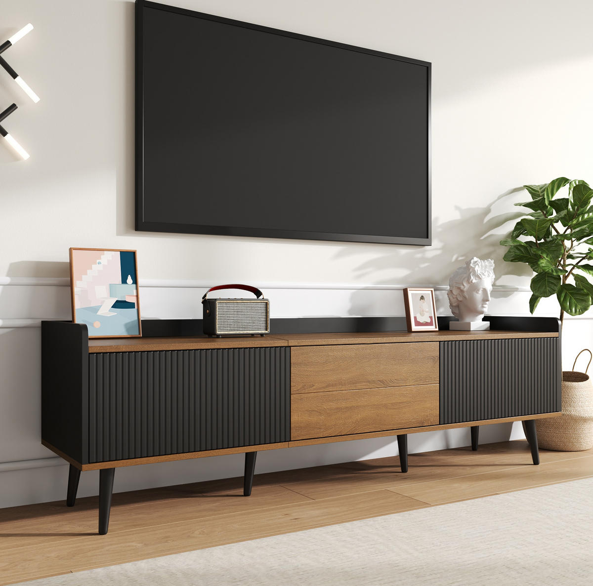 TV-SCHRANK 3-türig 160 cm Schwarz Natur - Schwarz, Holzwerkstoff (39/49.5/160cm) - Beauniv