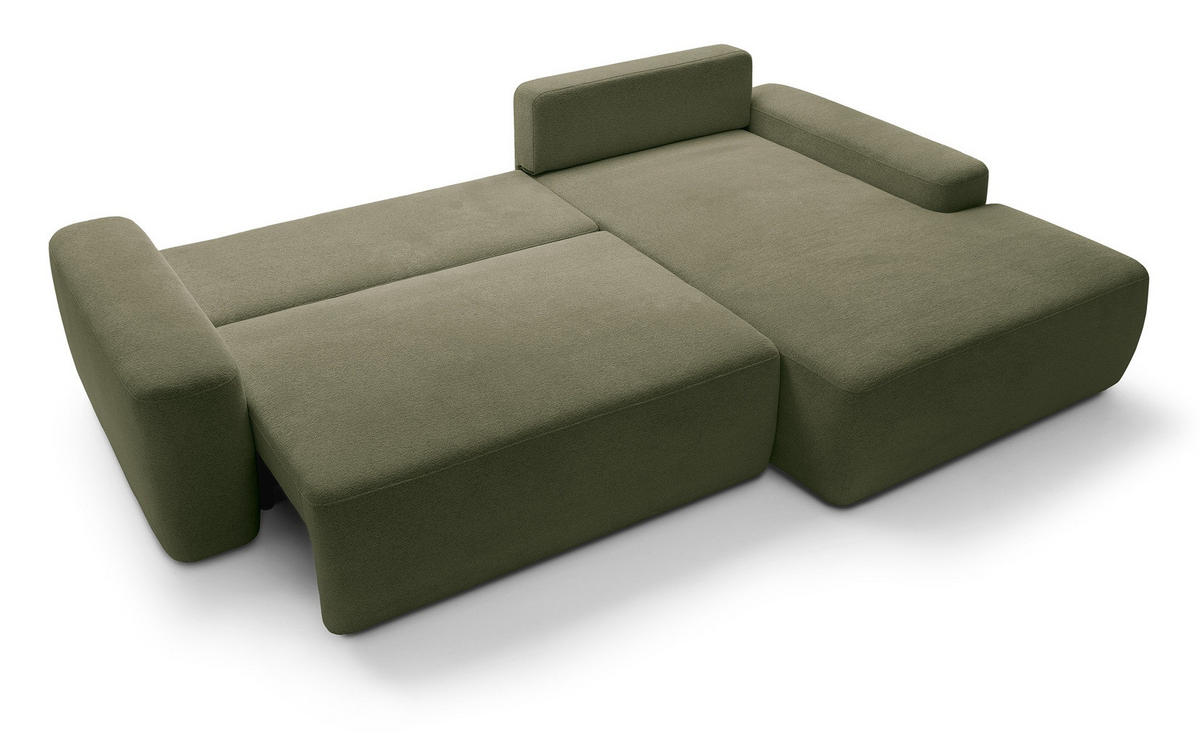 ECKCOUCH mit Schlaffunktion Orea M, 265 cm, Bettkasten, Rechts, Grün - Grün, Holz (162/264cm) - Emporius
