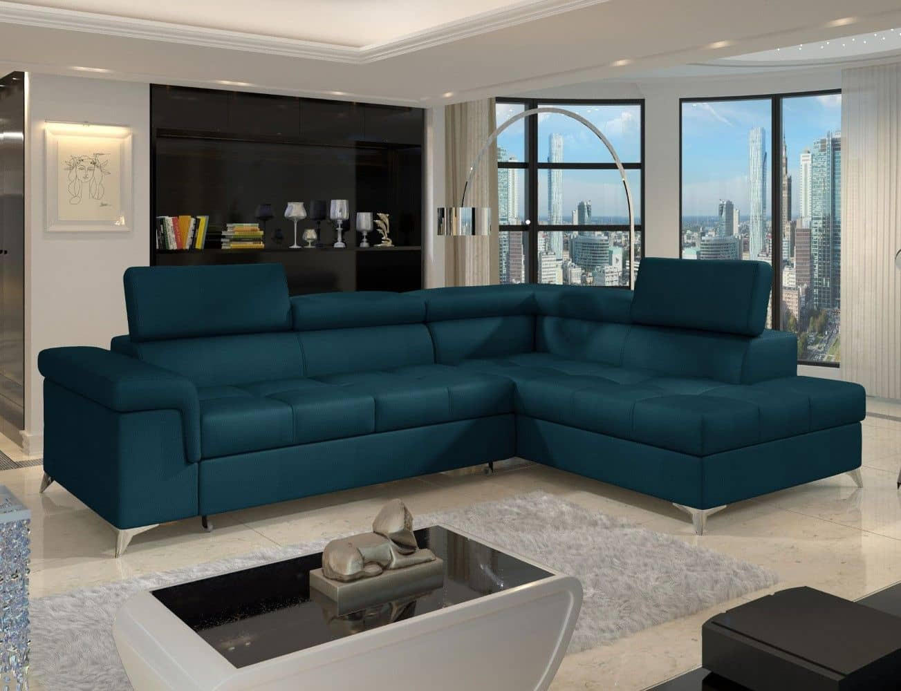 Thumbnail - Eltap Ecksofa, Dunkelblau, Textil, Uni, 4-Sitzer, Ottomane rechts,L-Form, 275x202 cm, Wohnzimmer, Sofas & Couches, Wohnl...