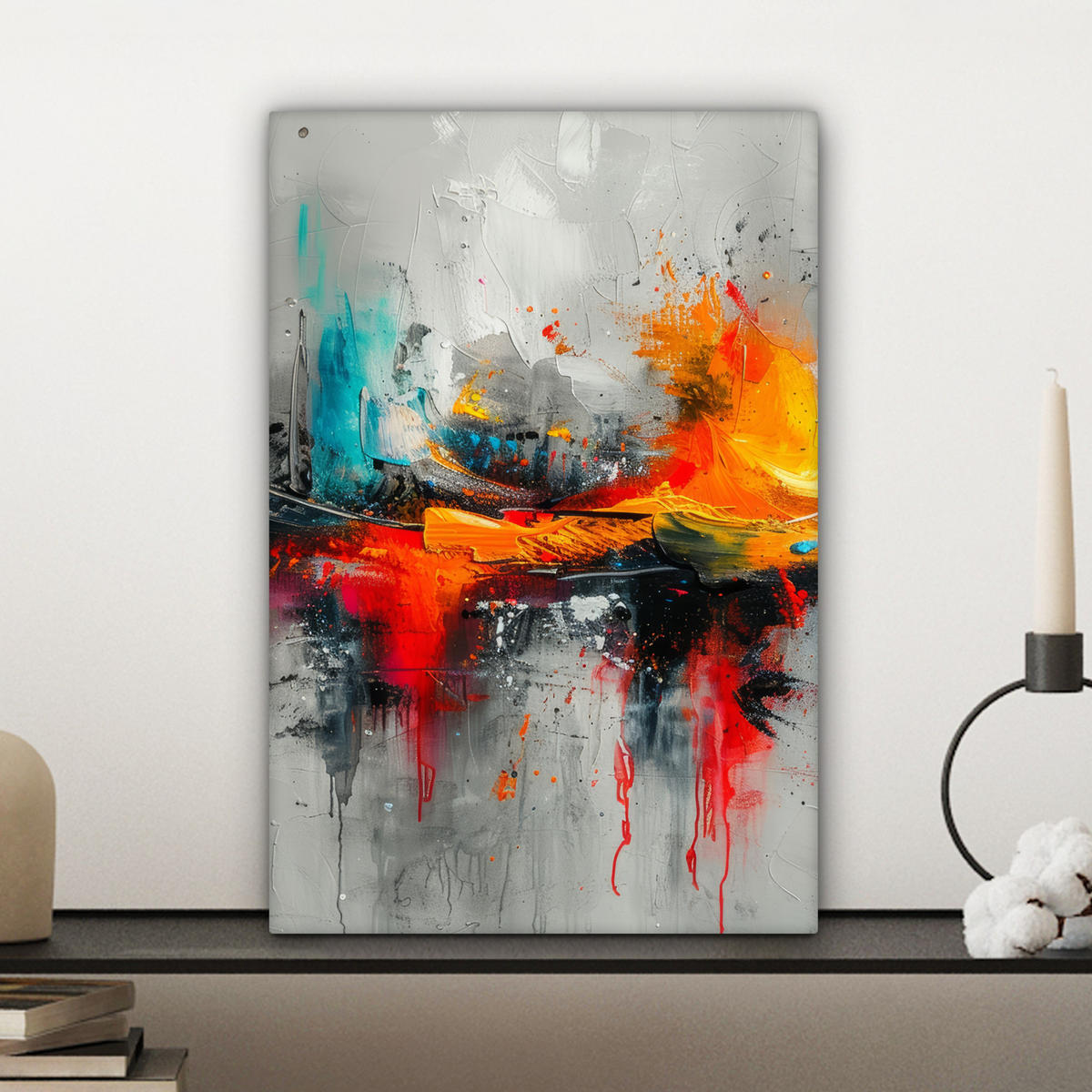 LEINWANDBILD Moderne Kunst - Orange - Grau - Abstrakt 20x30 cm - Hellgrau, Textil (20/30cm) - MuchoWow