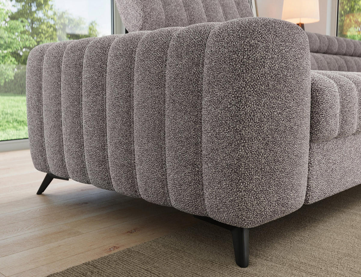 KANEDO Ecksofa mit Schlaffunktion und Bettkasten – Modernes Designsofa, verstellbare Kopfstützen, Metallfüße - Grau, Kunststoff (269/86cm) - Wohnideebilder