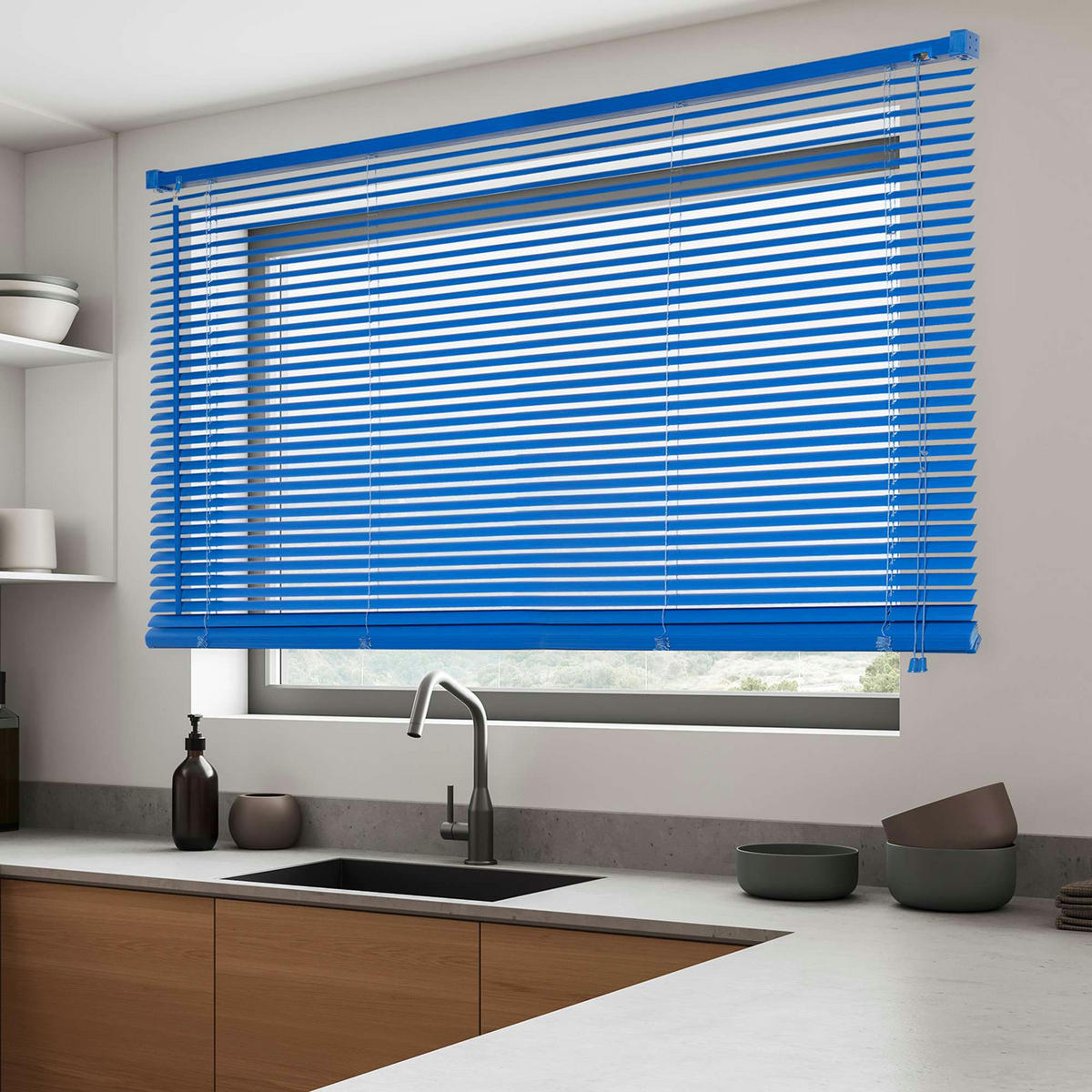 JALOUSIEN vinyl venetianische mit Blau Zugschnur 45x130 - Blau, Kunststoff (45/130cm) - STORESDECO