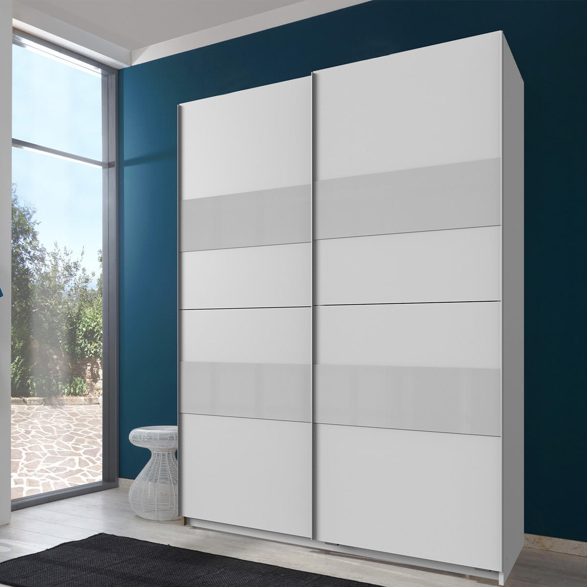 SCHRANK mit 2 Schiebetüren und Einsatz - L135 cm - Weiß, Holzwerkstoff (65/200/135cm) - Calicosy