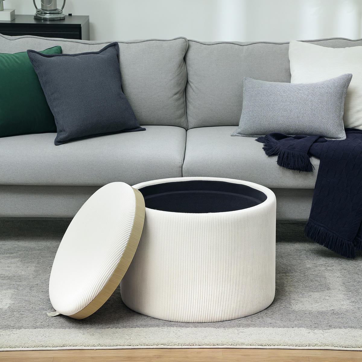 SITZHOCKER mit Stauraum 56 x 56 x 42 cm Cremeweiß - Creme, Textil (56/42/56cm) - HOMCOM