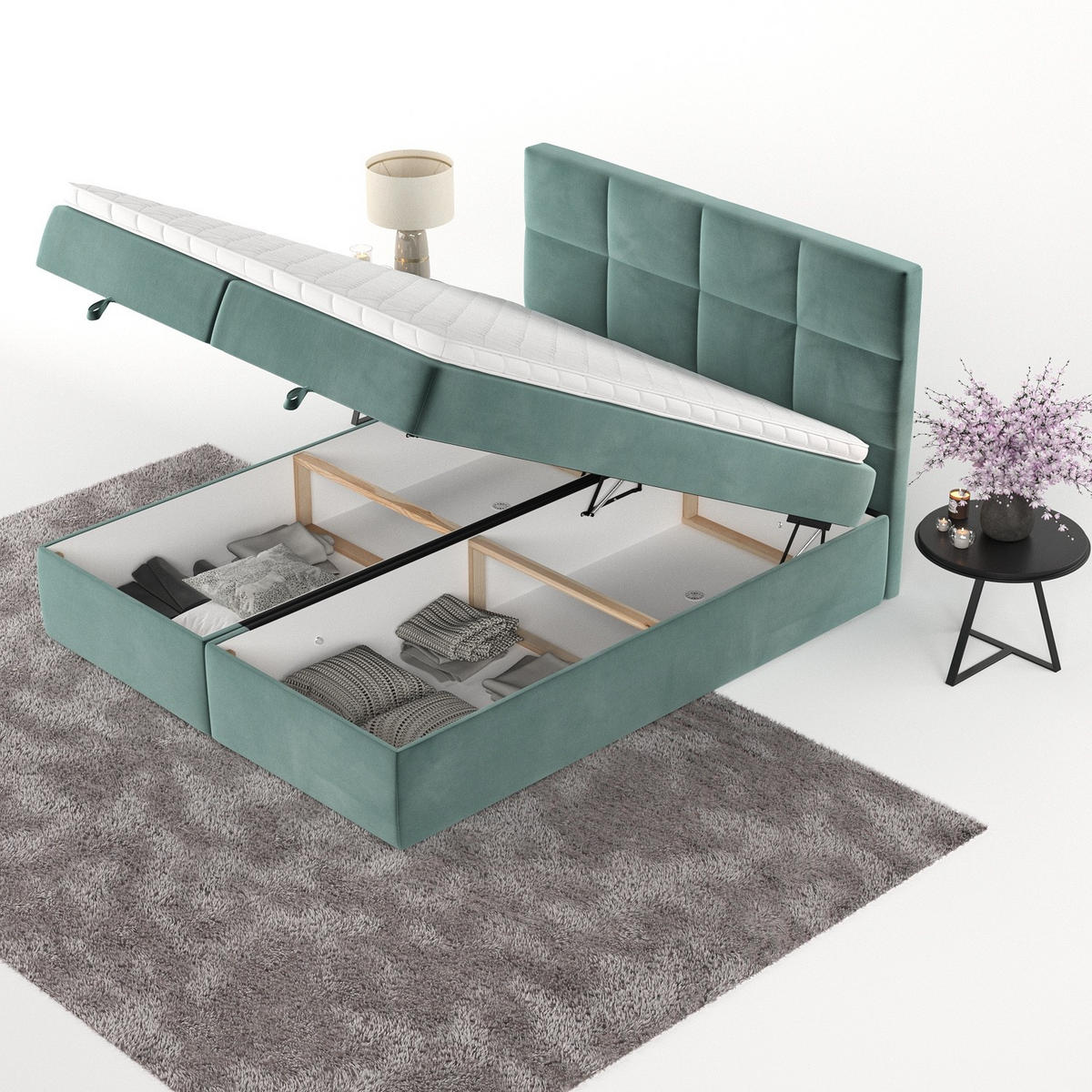 BOXBETT Velto 200/200 cm Türkis im Kronos Stoff - Türkis/Schwarz, Holz/Holzwerkstoff (200/200cm) - AltaBeds