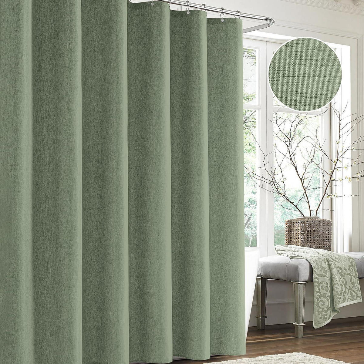 DUSCHVORHANG Leinen 182 x 214 cm Grün - Grün, Textil (182/214cm)