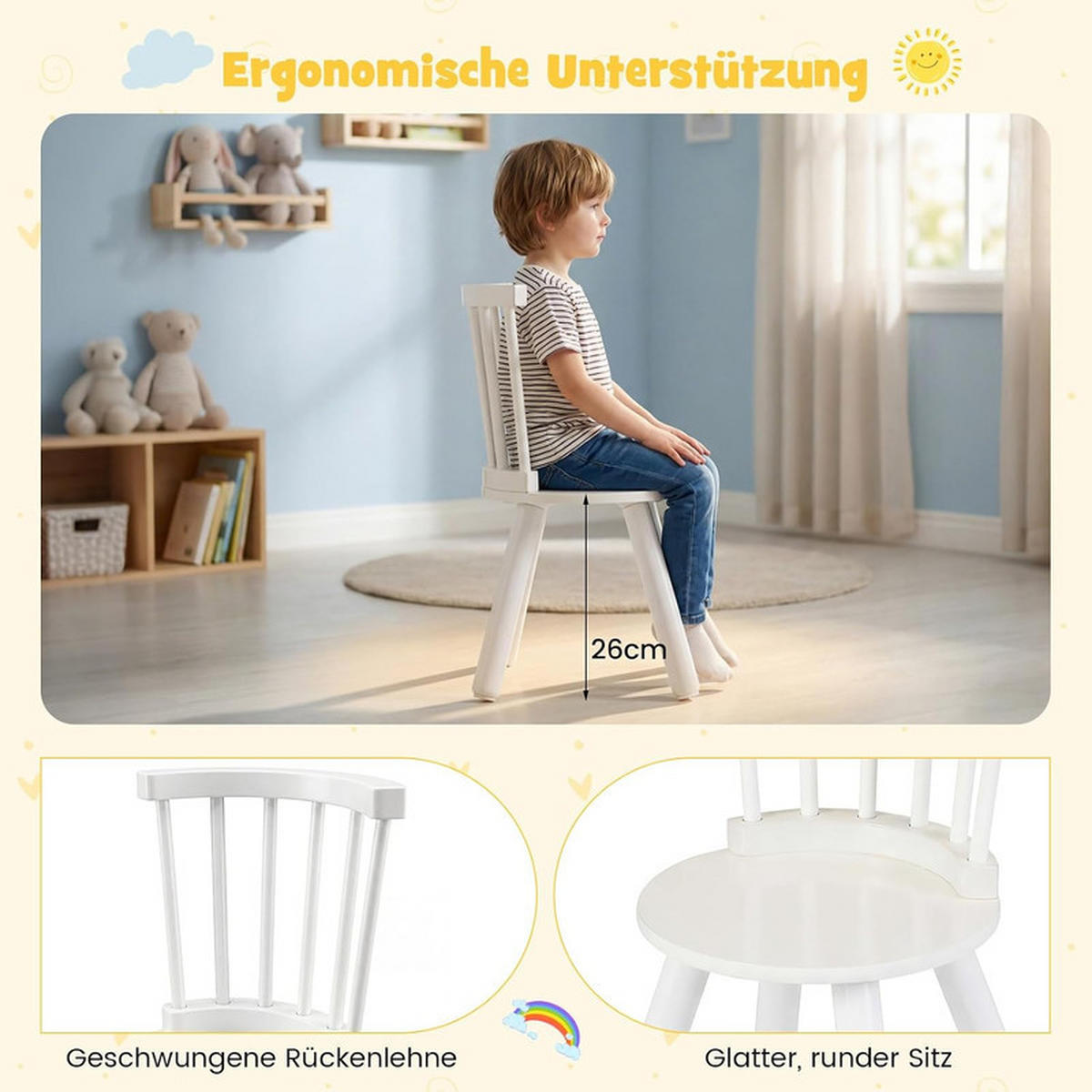KINDERTISCH mit 2 Stühlen weiß(3-tlg) - Weiß, Holzwerkstoff (60/43.5/60cm) - COSTWAY