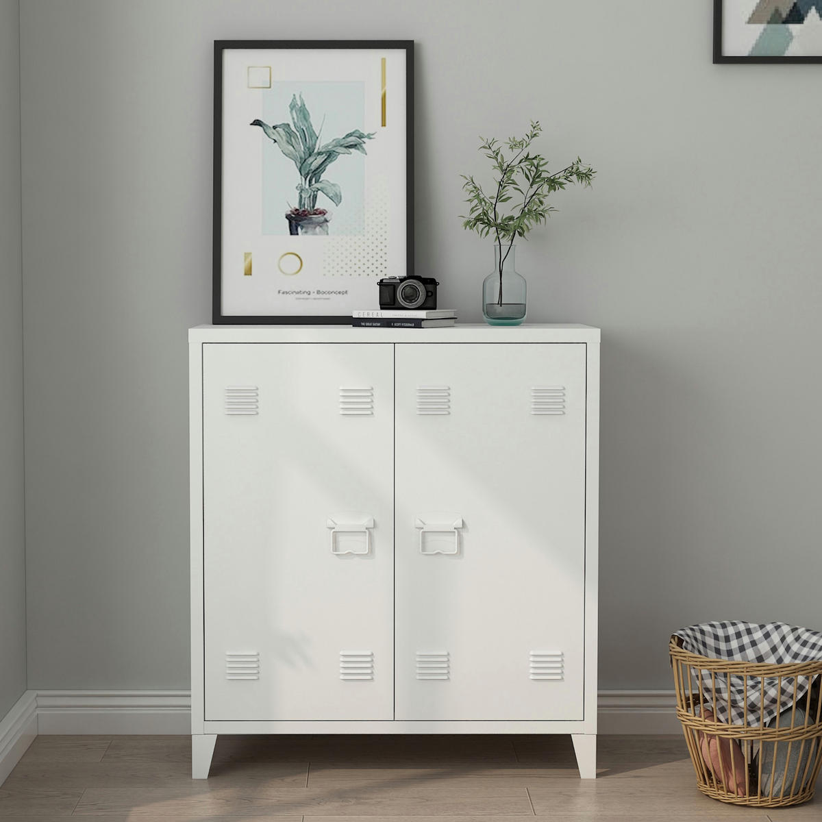METALLSCHRANK Oripää - Weiß, Metall (80/90/33cm) - [en.casa]