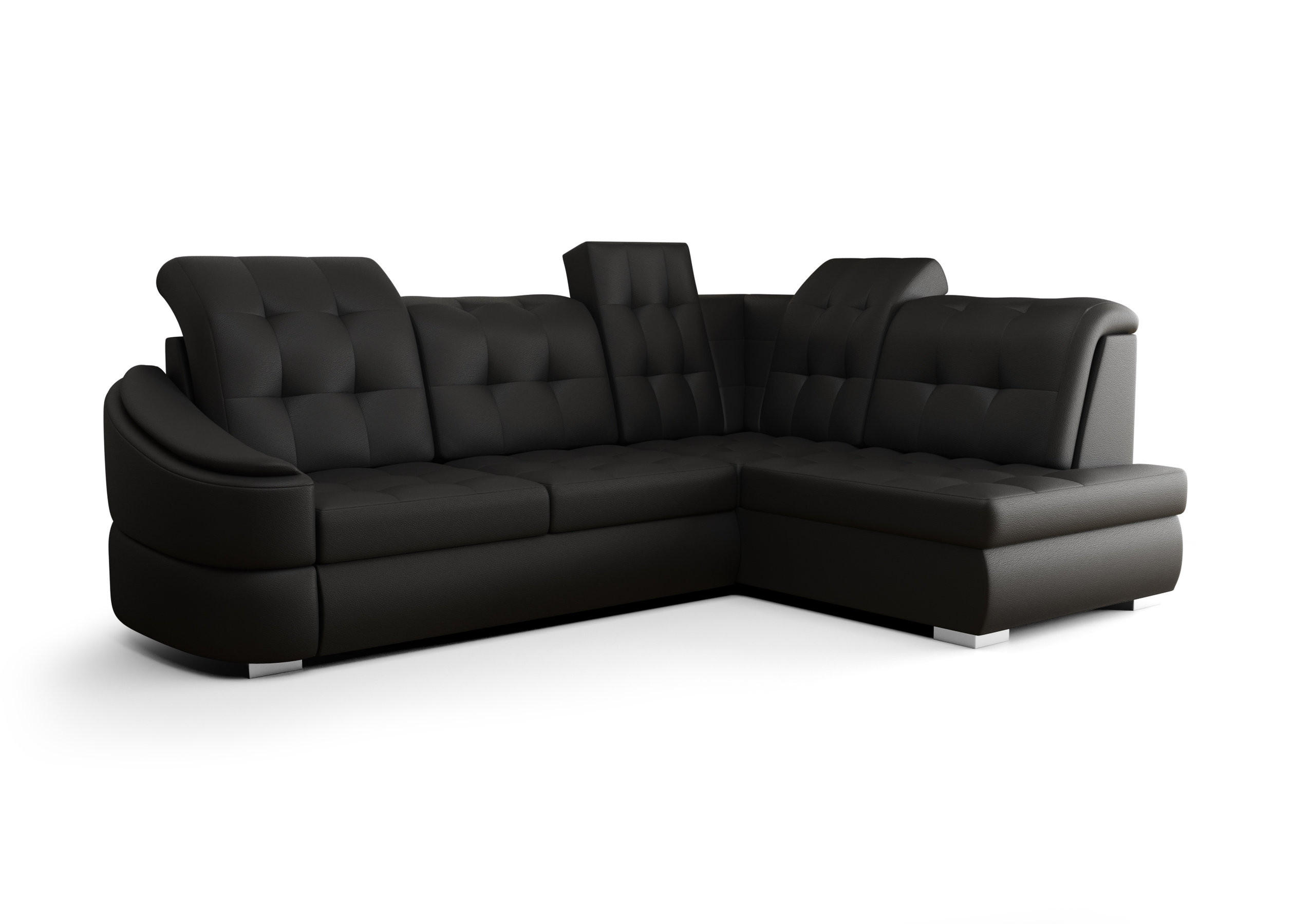 ECKSOFA KONGO RBN09, Eckcouch in L-Form mit Schlaffunktion, Farbe: Schwarz, Kunstleder, Ottomane Rechts - Schwarz, Textil (260/180cm) - O-Sofa