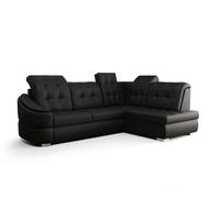 ECKSOFA KONGO RBN09, Eckcouch in L-Form mit Schlaffunktion, Farbe: Schwarz, Kunstleder, Ottomane Rechts - Schwarz, Textil (260/180cm) - O-Sofa