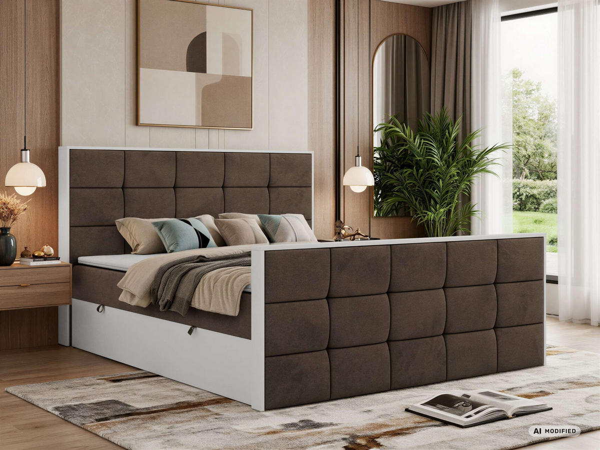BOXBETT ALVIT DUO 160/200 - Braun Velvet - Topper Visco - H4 - Schwarz/Braun, Kunststoff/Textil (160/200cm) - MKS