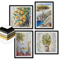 WANDBILDER 4er-Set - 50x50 cm & 40x60 cm Schwarzer Rahmen - Zitronenbäume am Meer - Schwarz, Kunststoff (50/50cm) - ArtPrintCave