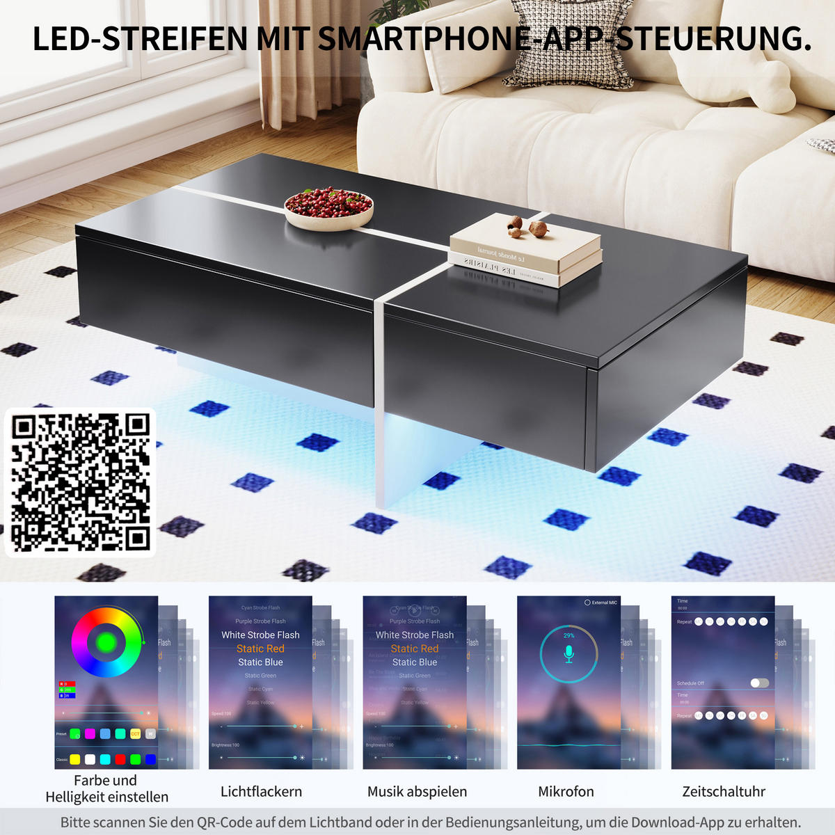 COUCHTISCH DE-041 Colorblock Schwarz - Schwarz, Holzwerkstoff (50/100/35cm) - ComfortXL