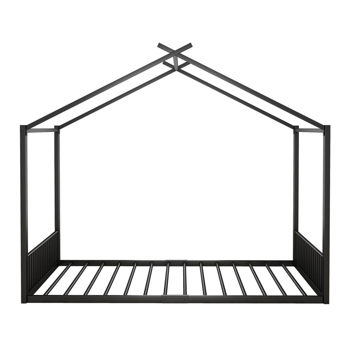 POSTELJA v obliki hiše 140/200 cm črna iz kovine s stabilnim okvirjem - črna, kovina (140/200cm) - OKWISH