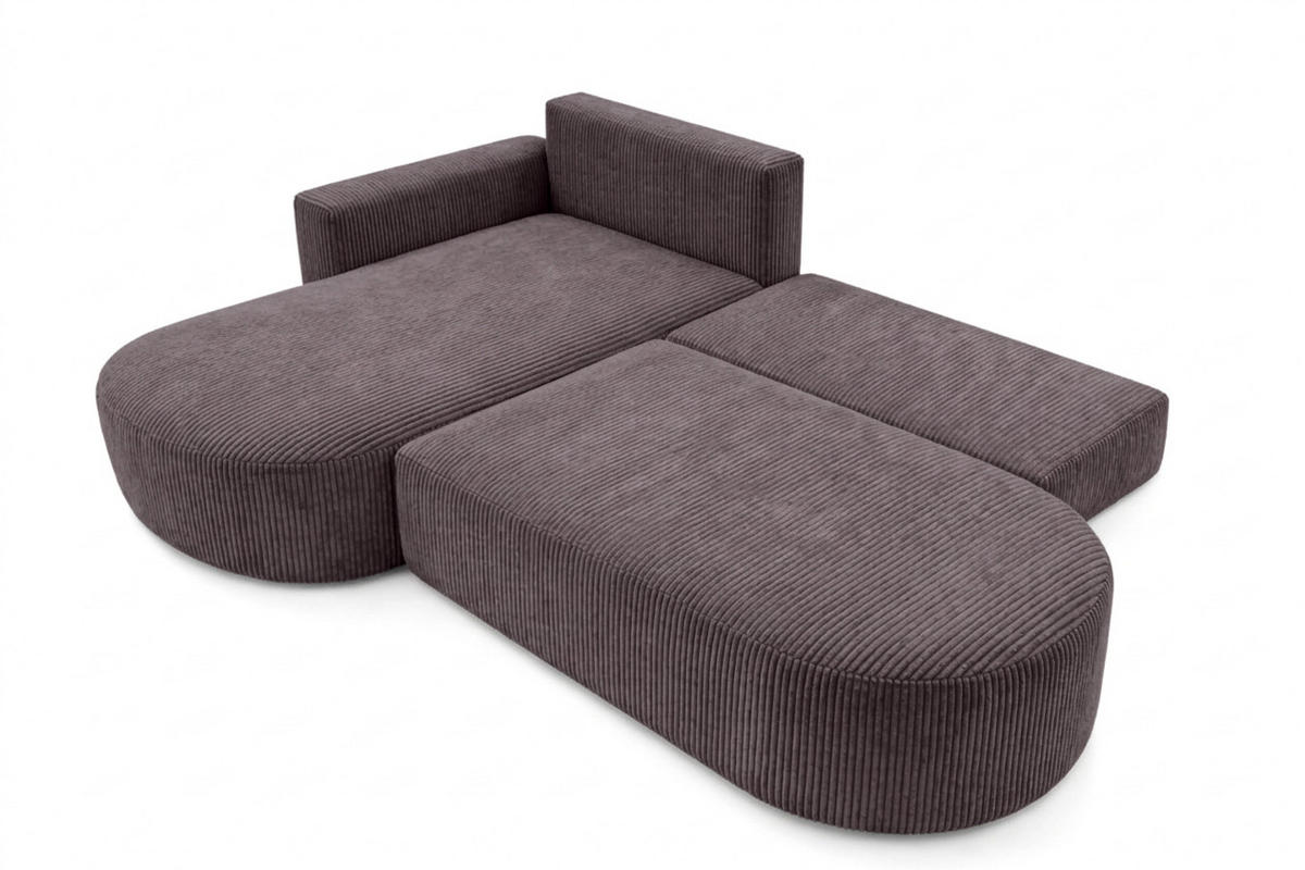 ECKSOFA Mit Schlaffunktion Und Bettkasten, Cordstoff Poso, Dunkelgrau, Links, ROUND ONE OPEN XL - Dunkelgrau, Holz (262/175cm) - Kaiser Möbel