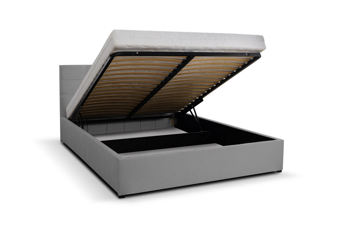 POLSTERBETT JESSA mit Kopfteil, 160 x200 cm, Doppelbett mit Bettkasten und Lattenrost aus Velourstoff, Velourstoff, Frabe: Grau - Grau, Holz/Kunststoff (160/200cm) - VENASI MÖBEL
