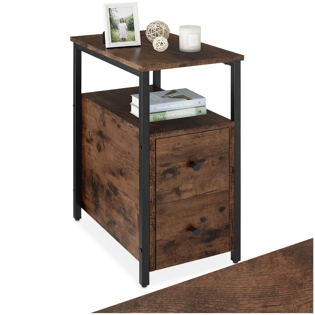 NACHTSCHRANK Tullamore, 30 x 49,5 x 61,5 cm, Industrial Holz dunkel, rustikal - Rostfarben, Holzwerkstoff (30/61.5/49.5cm) - tectake