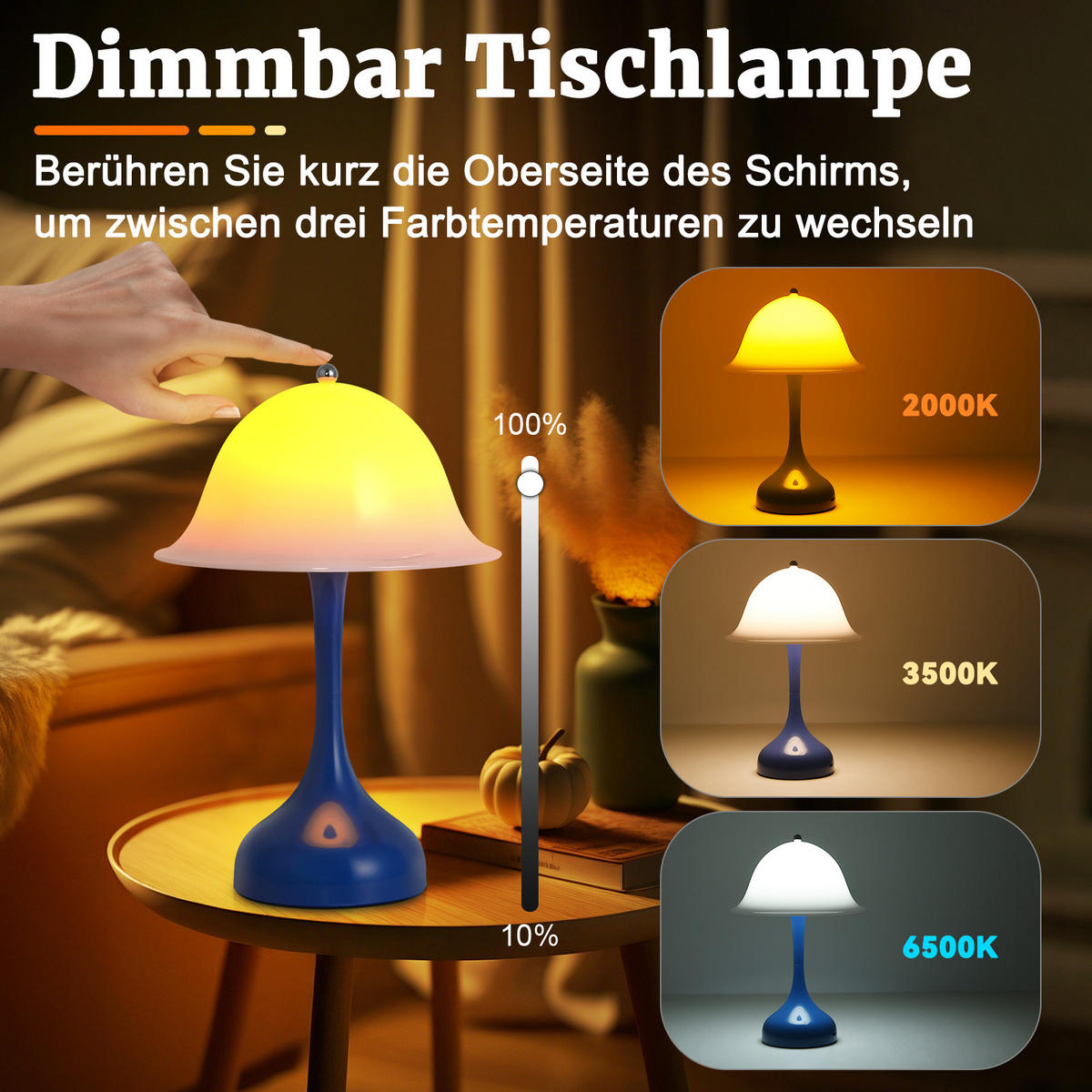 LED TISCHLAMPE Solara 16/9/24.5 cm - Blau, Kunststoff (16/9/24.5cm) - ZMH
