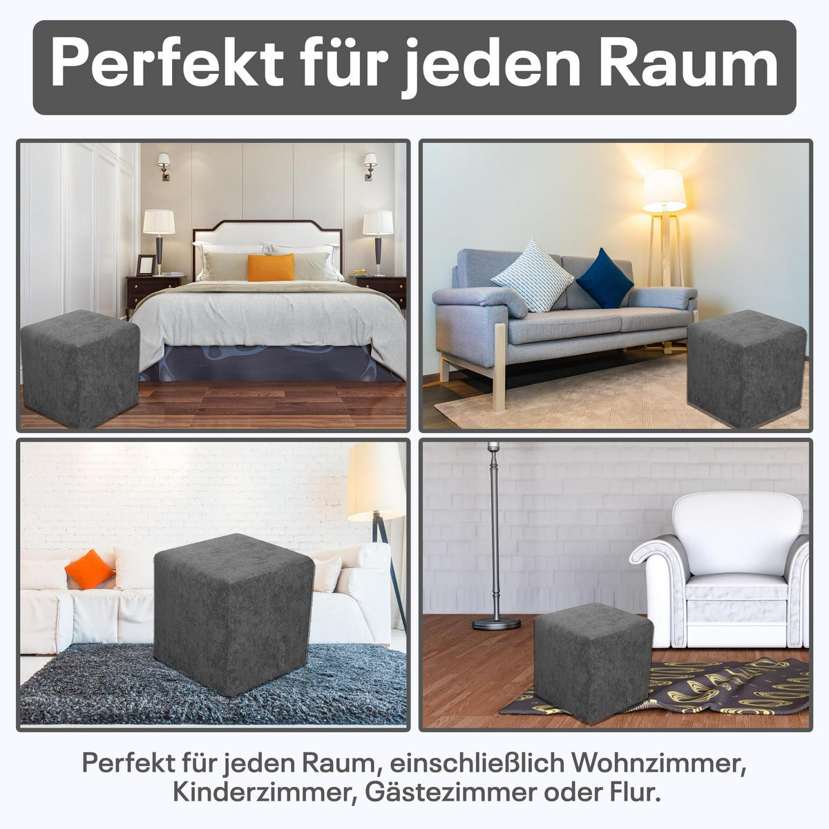 SITZWÜRFEL 40 x 40 x 40 cm Anthrazit mit Polsterung und Holzwerkstoffrahmen für Wohnzimmer - Dunkelgrau/Anthrazit, Textil (40/40/40cm) - Best For Home