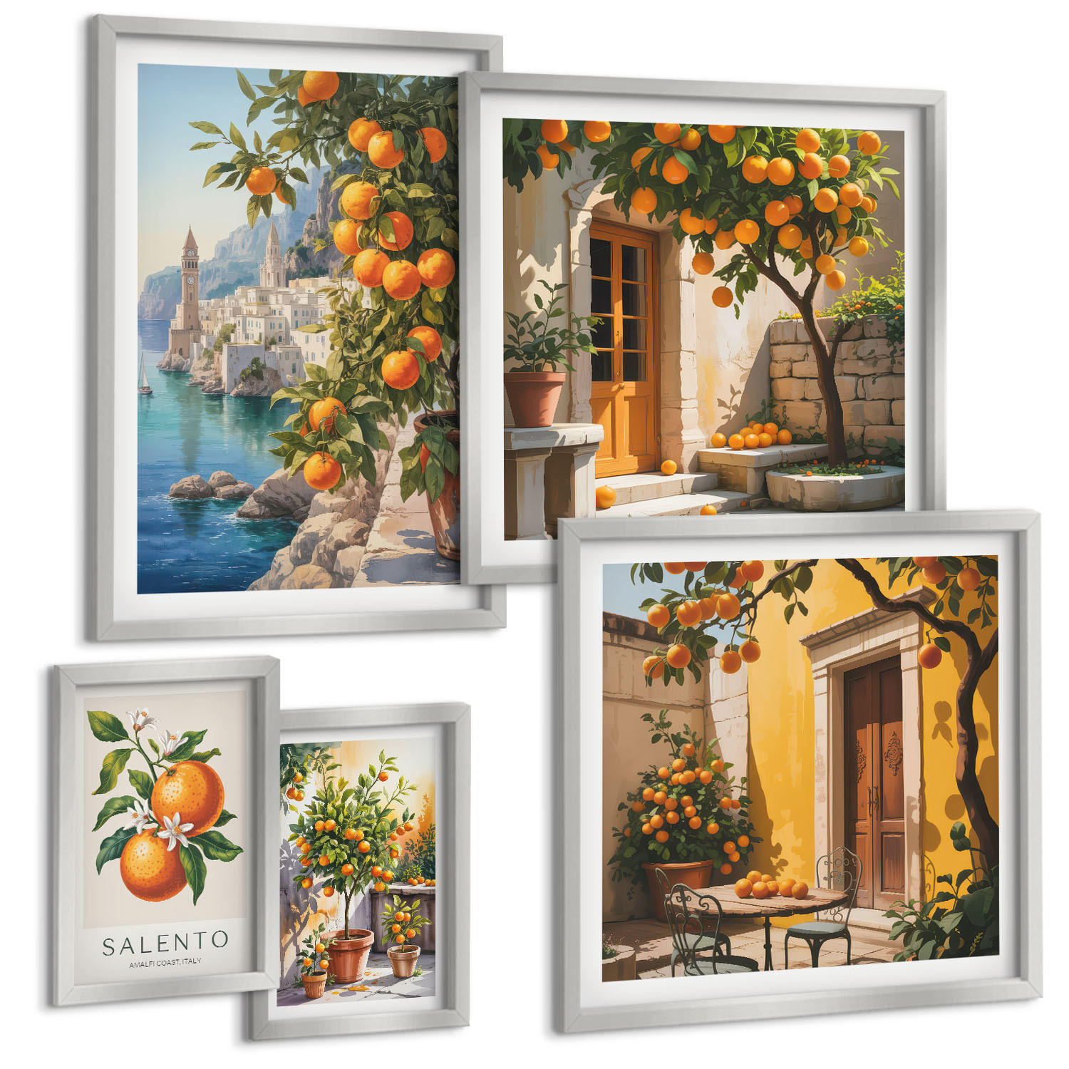 BILDER SET 5er Set - 50x50 cm & 20x30 cm & 40x60 cm Silberner Rahmen - Stadtansichten von Gebäuden - Silberfarben, Kunststoff (40/60cm) - TULUP
