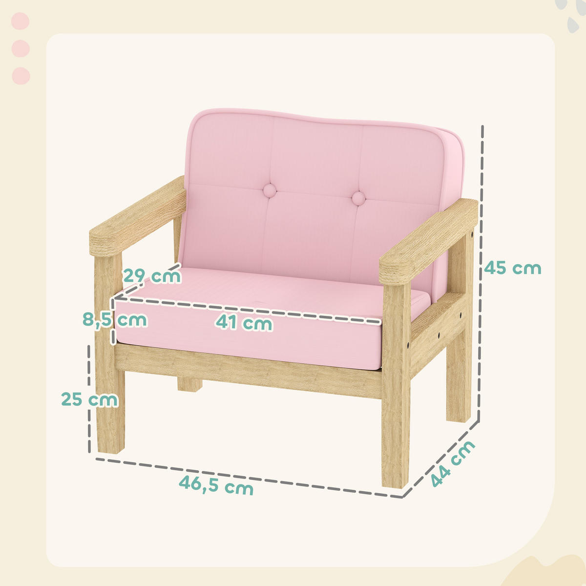 KINDERSESSEL, gepolsterter Kindersofa mit Holzrahmen, Cordoptik, für Spielzimmer - Rosa/Naturfarben, Holz/Holzwerkstoff (44/45/46.5cm) - AIYAPLAY