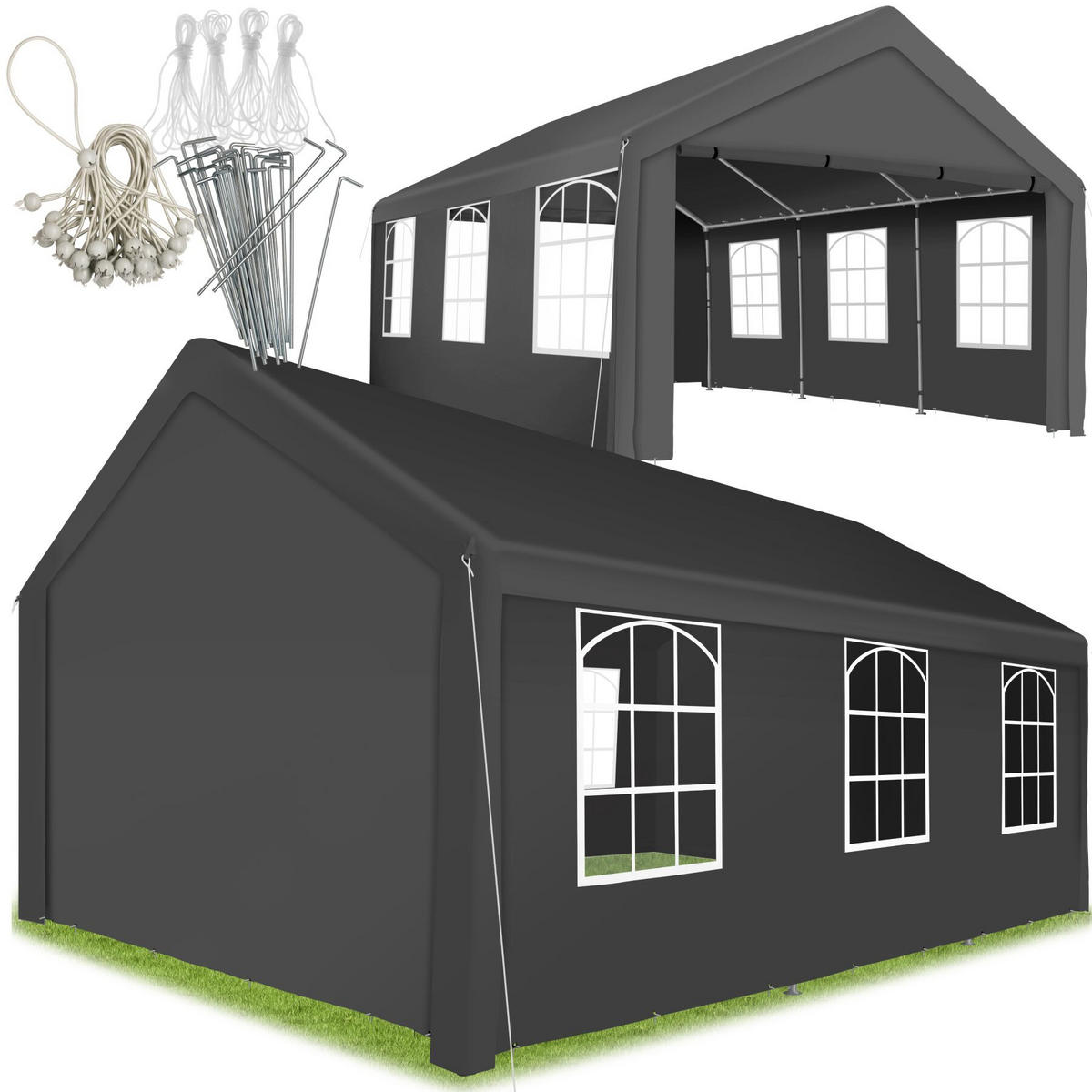 PAVILLON Jasko, inklusive Spannseilen und Heringen, grau - Grau, Kunststoff (400/310/600cm) - tectake
