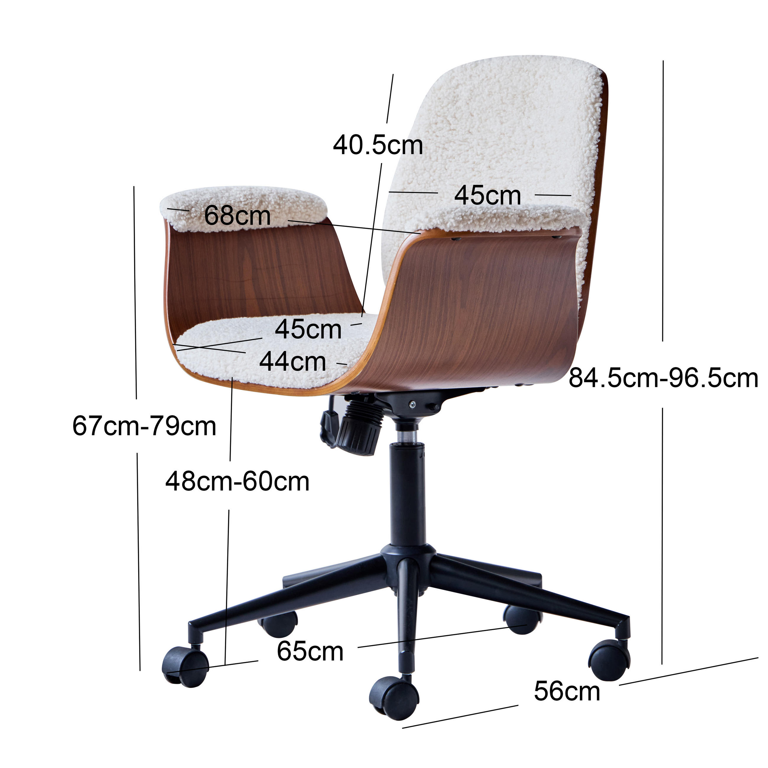 Thumbnail - Nordlys Drehstuhl, Weiß, Textil, 65x96.5x56 cm, Arbeitszimmer, Bürostühle, Drehstühle