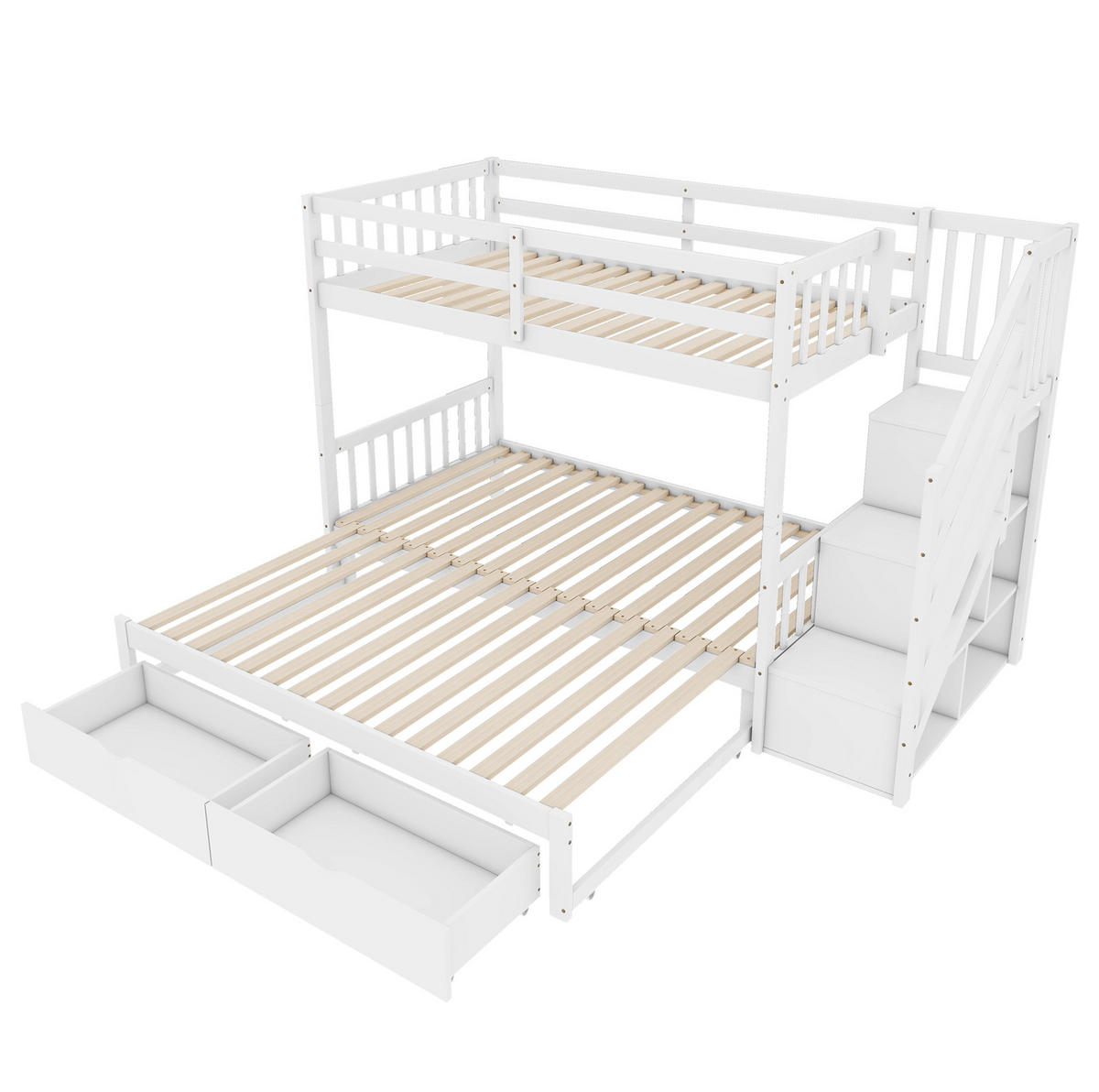 ETAGENBETT 90/200 cm mit Ausziehbett und 2 Schubladen in Weiß - Weiß, Holz (90/200cm) - BEAOK