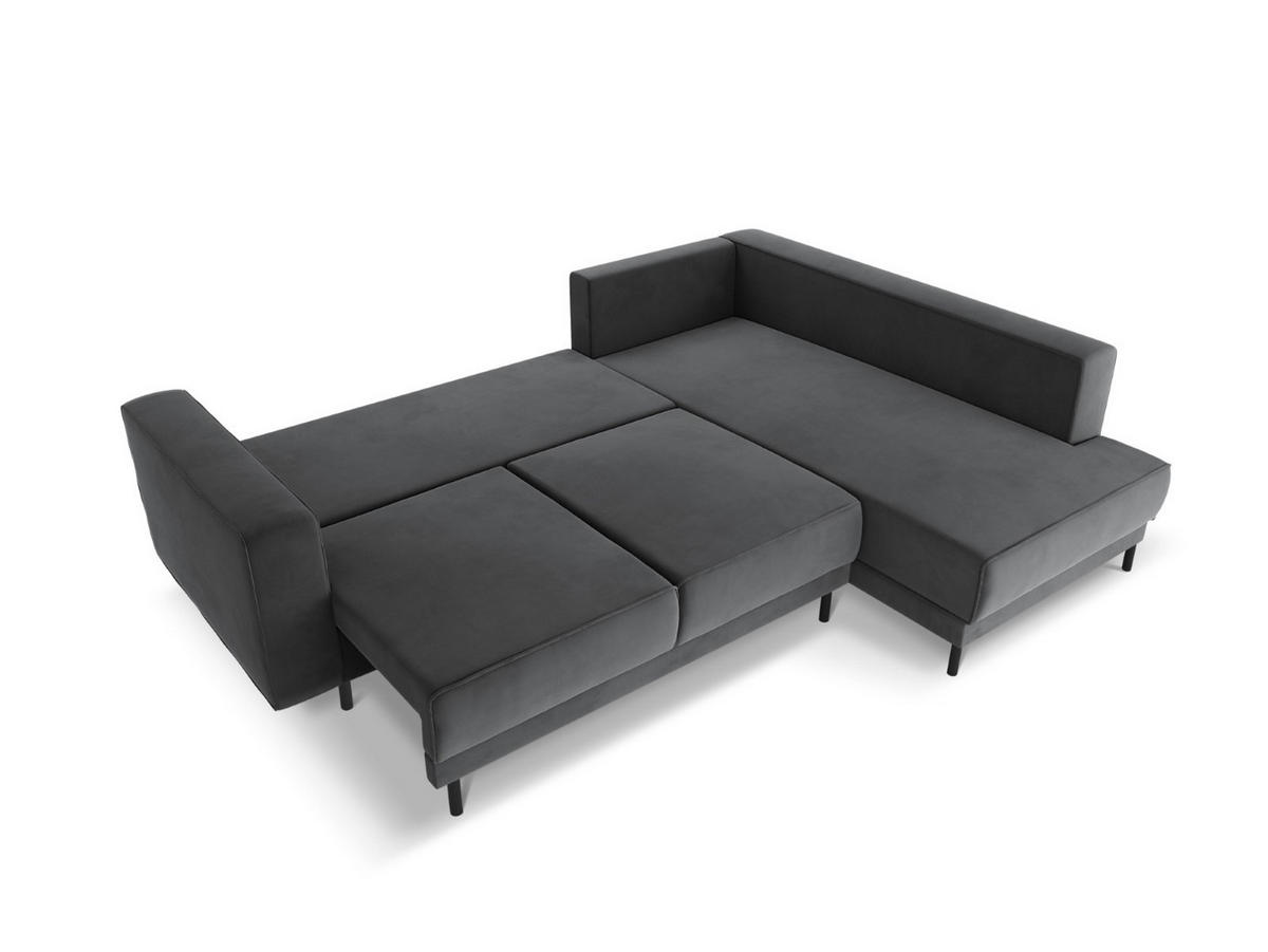 AUSKLAPPBARES-ECKSOFA rechts Caro aus Samt grau 5 Sitzplätze - Grau, Textil (187/247cm) - Micadoni