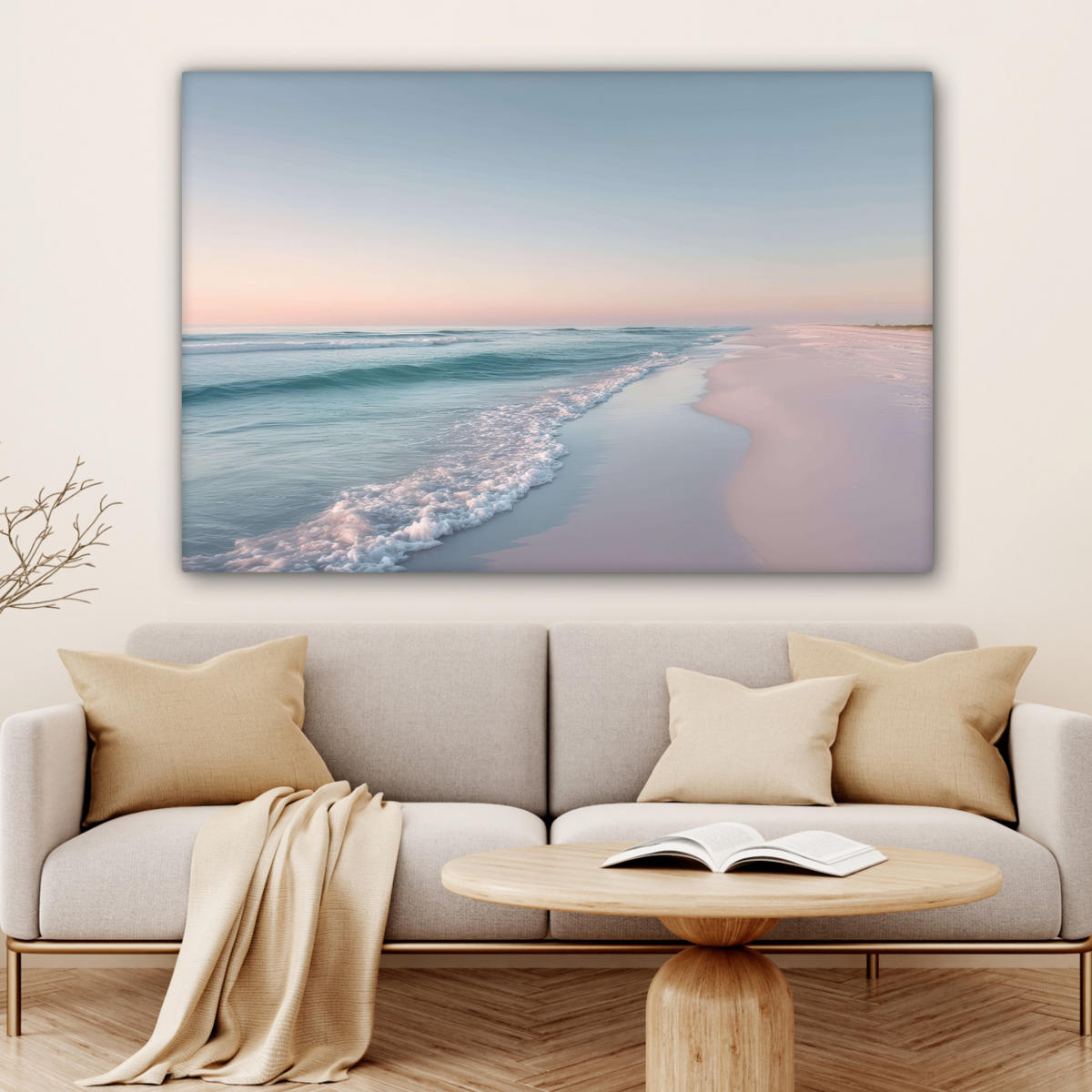 LEINWANDBILD Küstenlinie - Pastell - Wasser Wohnzimmer Groß 120x80 cm - Pastellblau, Textil (120/80cm) - MuchoWow