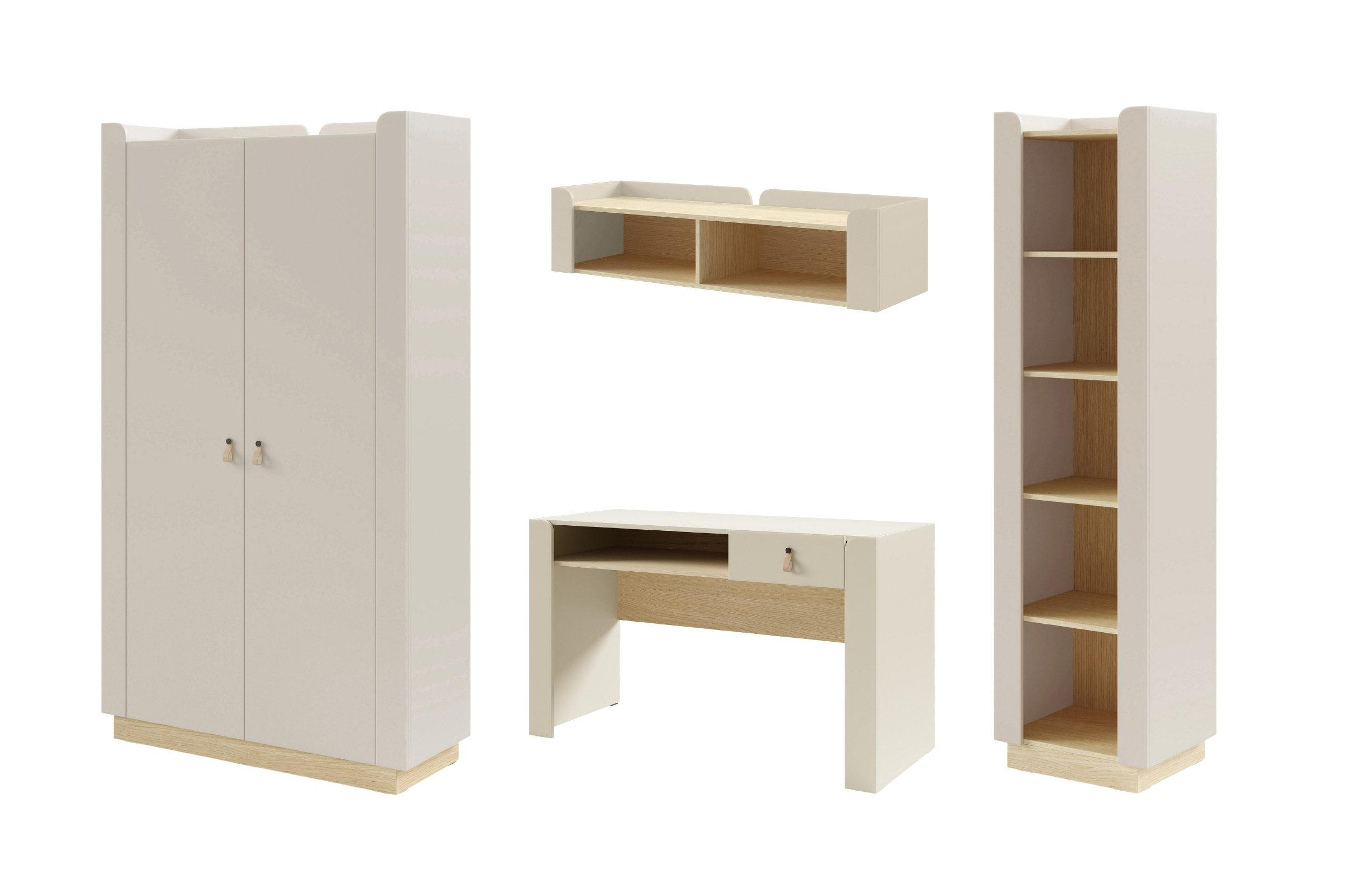 JUGENDZIMMER-SET SOVI E 4-teilig in Macadamia / Eiche Mavelie - Eichefarben/Beige, Holzwerkstoff (285/201/52cm) - Deine Möbel 24