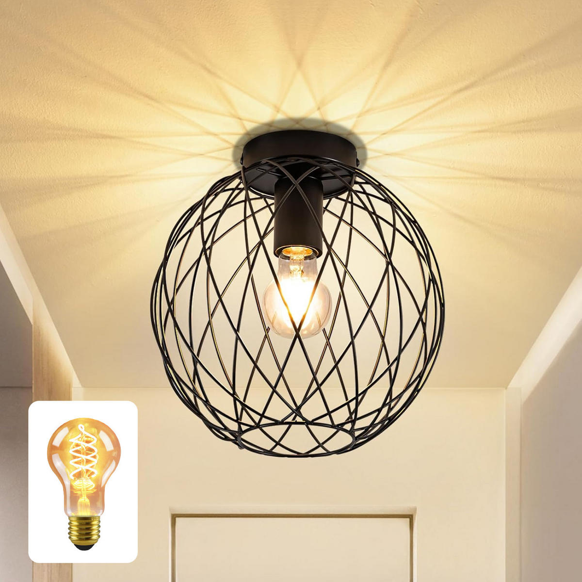 DECKENLEUCHTE Blitzenh 25/26.5/25 cm - Schwarz, Metall (25/25/26.5cm) - ZMH