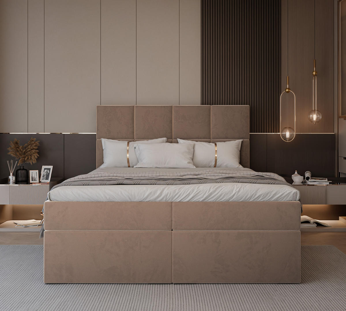 BOXBETT 120x200 cm mit Topper - Braun, Textil (200/200cm) - Idohome