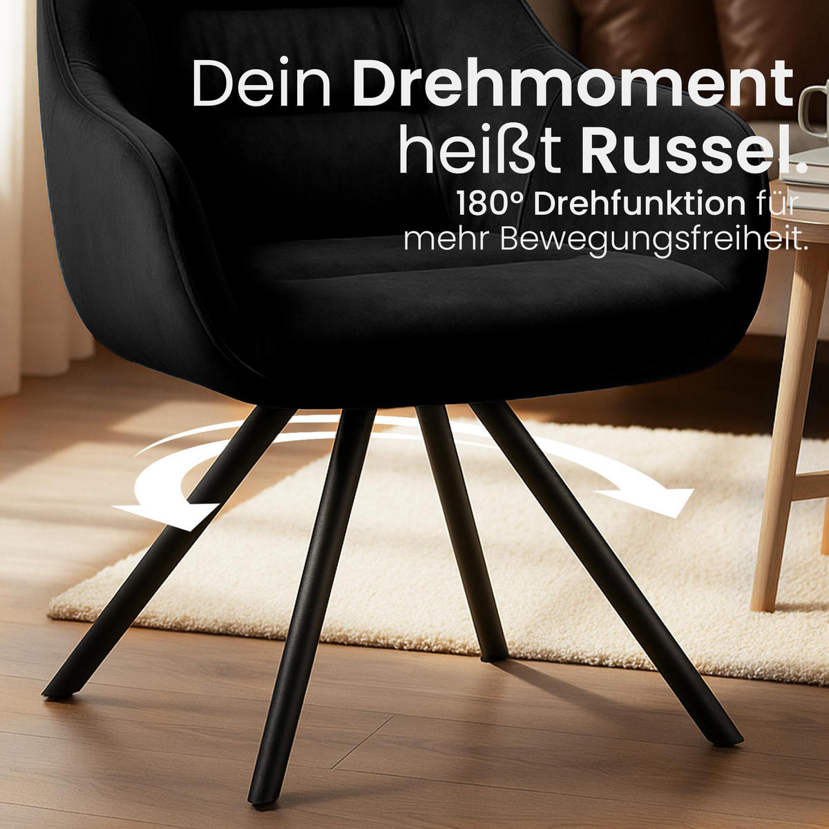 ARMLEHNENSTUHL Samt schwarz - Schwarz, Textil/Metall (57/90/63cm) - CLP