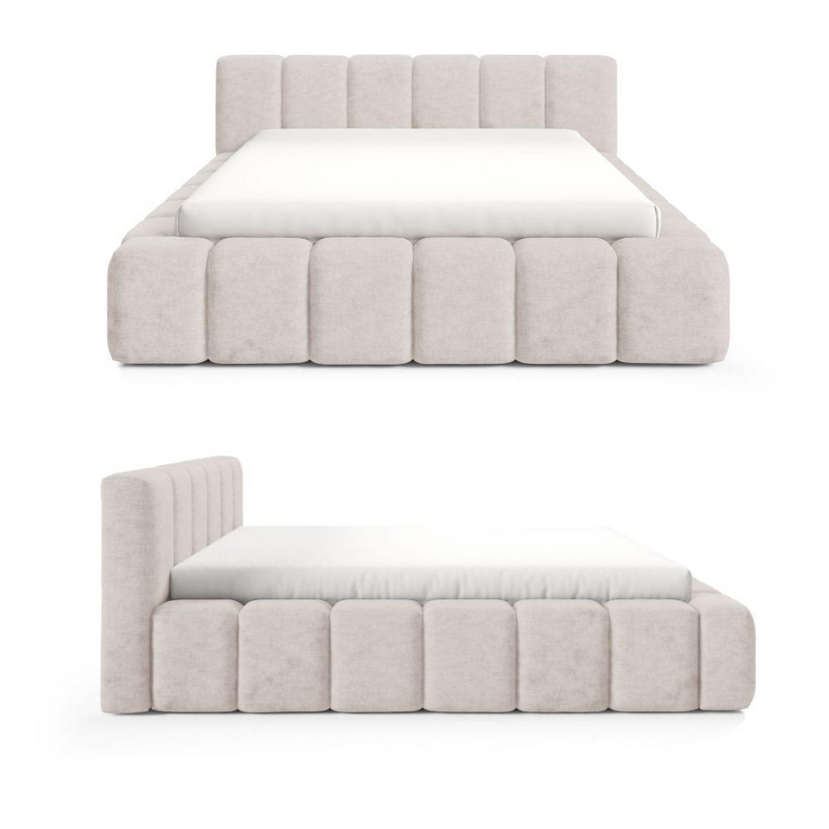 POLSTERBETT KALLA Premium 180x200 cm mit Bettkasten – PERFECT HARMONY 02 - Creme, Holz - Dekori_Interiors