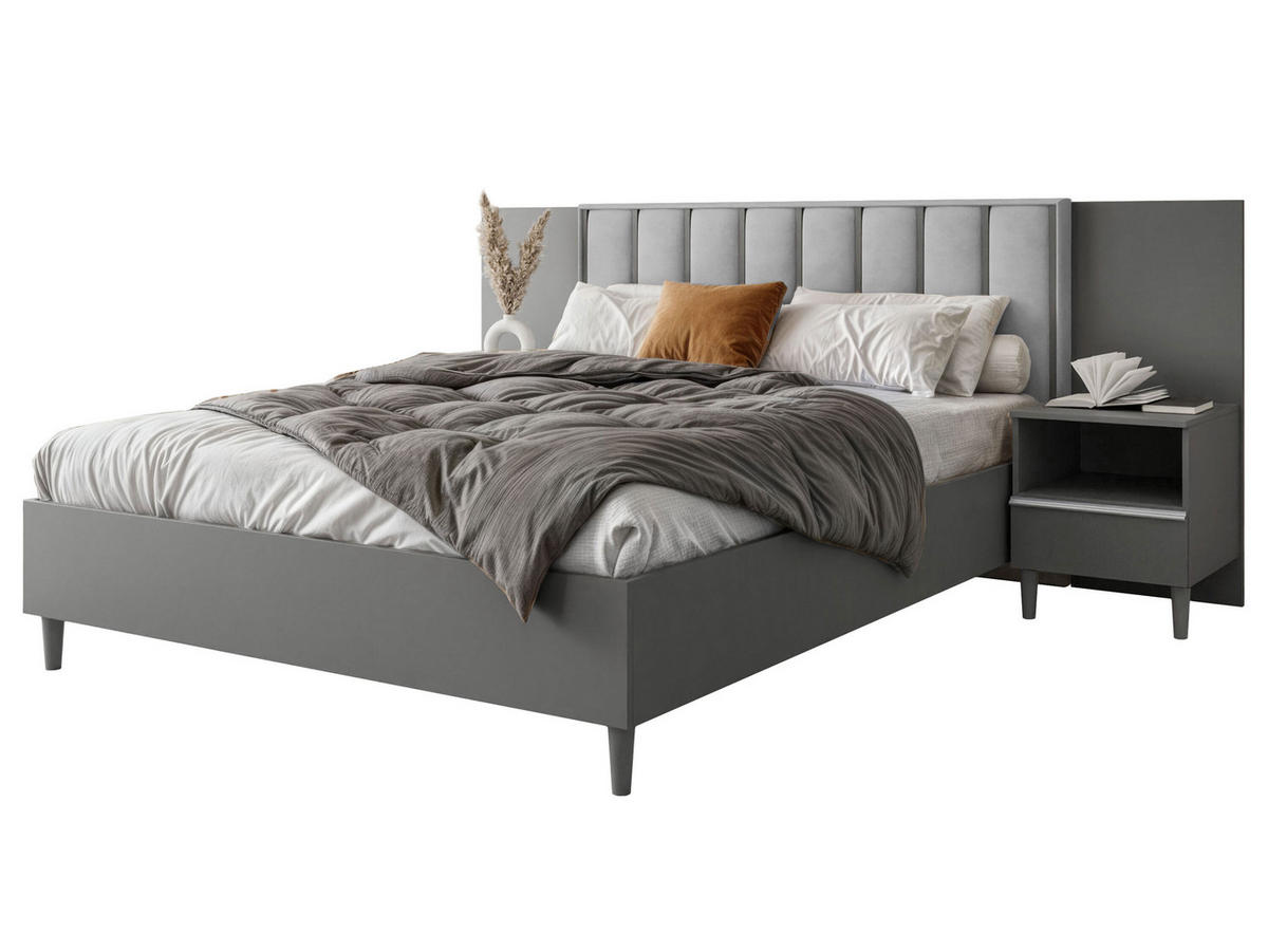 DOPPELBETT Luk I 160/200 cm ohne Matratze, Lattenrost, Bettkasten, grau, grau - Grau, Kunststoff (160/200cm) - Margaret Hadas24