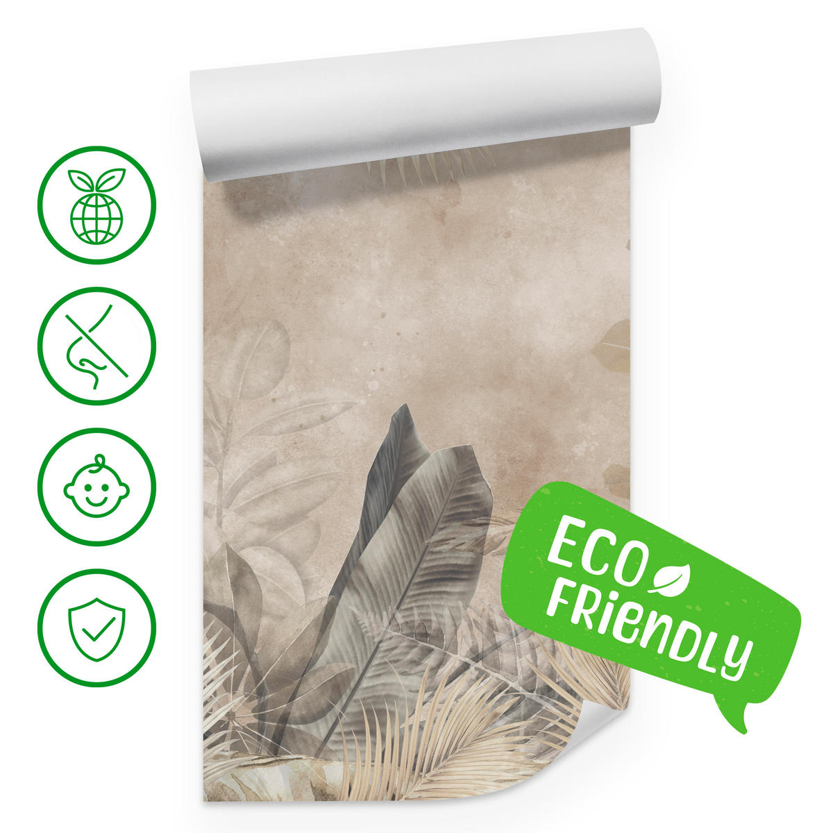 FOTOTAPETE für Schlafzimmer Bananenblätter auf Beton Tropisch Beige 150x105 - Beige/Braun, Papier (150/105cm) - Muralo