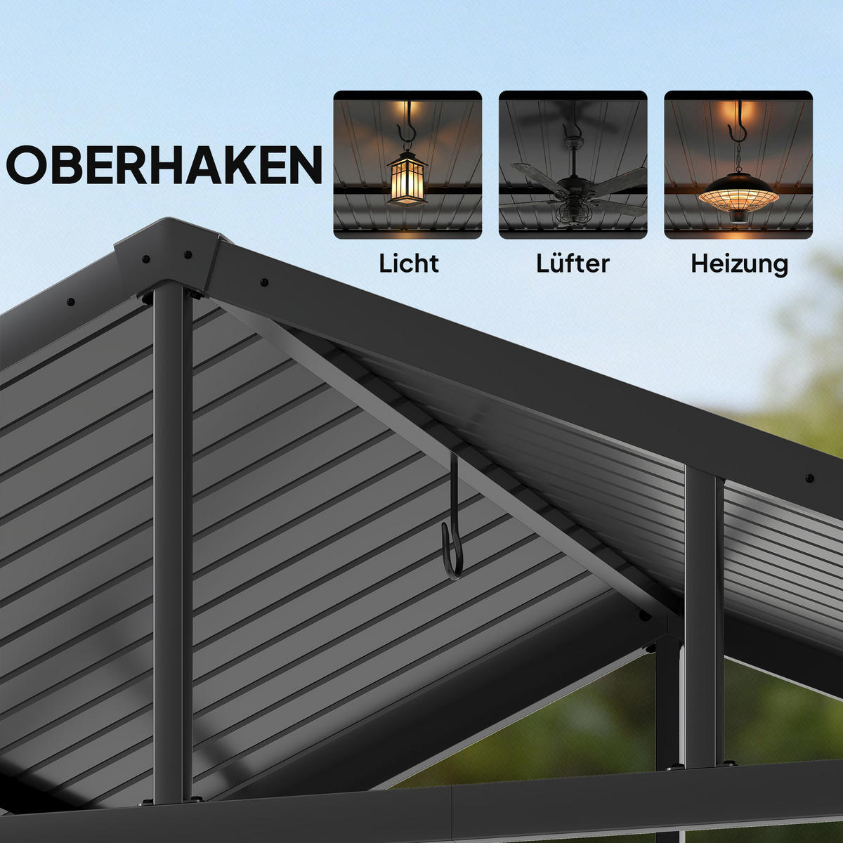 GRILLPAVILLON mit Ablage und Haken Dunkelgrau - Schwarz, Metall (156/248/252cm) - Outsunny