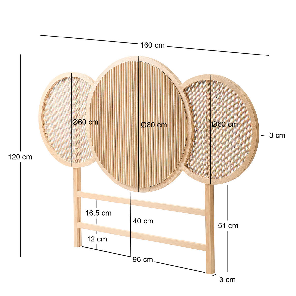 BETTKOPFTEIL Rund Braun 160 cm - Braun, Holz (160/120/3cm) - Nordlys