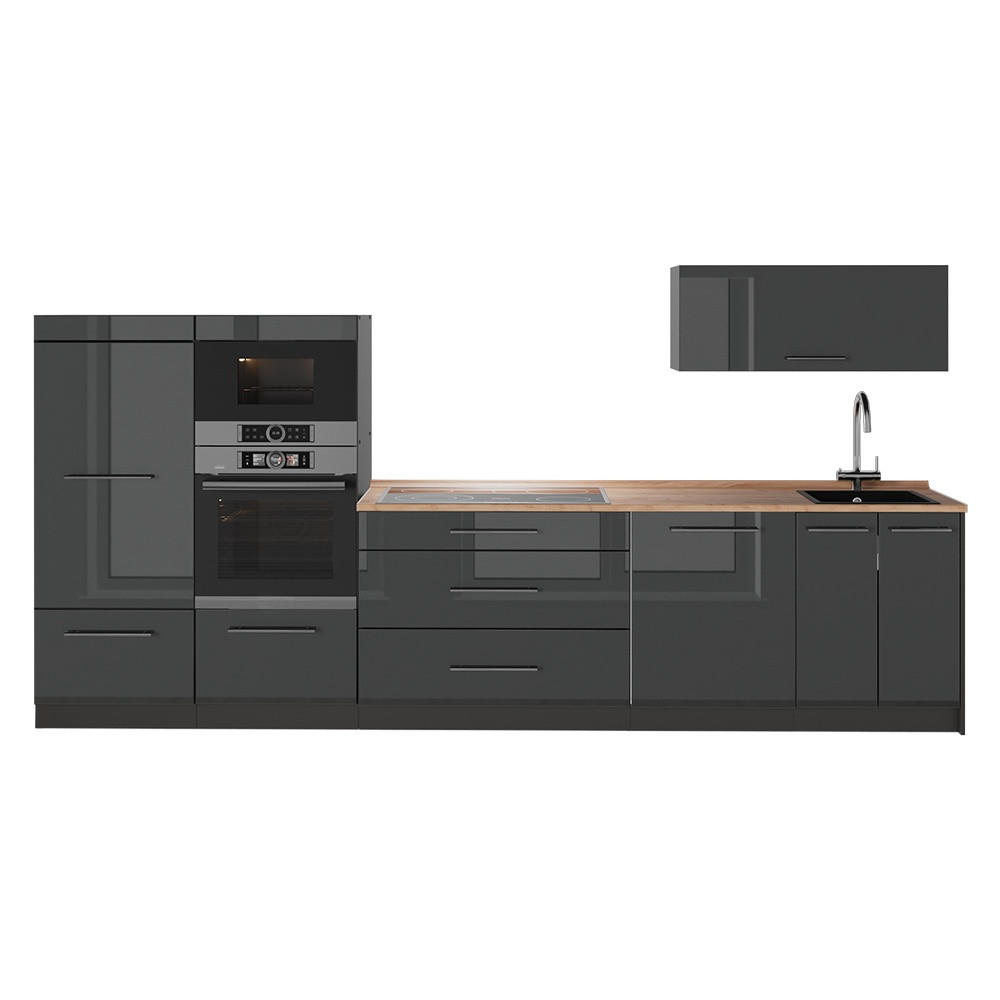 KÖK Fame-Line, Antracit högblank/antracit, 340 cm, AP Oak - Antracit/Svart högglans, Träbaserade material (340/153.6/60cm) - Vicco