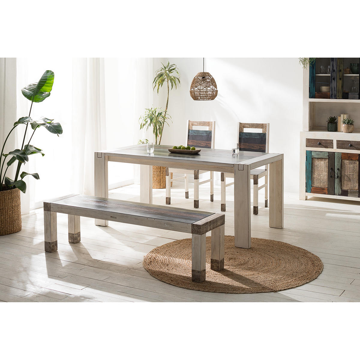 ESSTISCH - Mango teilmassiv - Mango Vintage Weiß - Multicolor, Holz/Holzwerkstoff (90/175/76cm) - home24