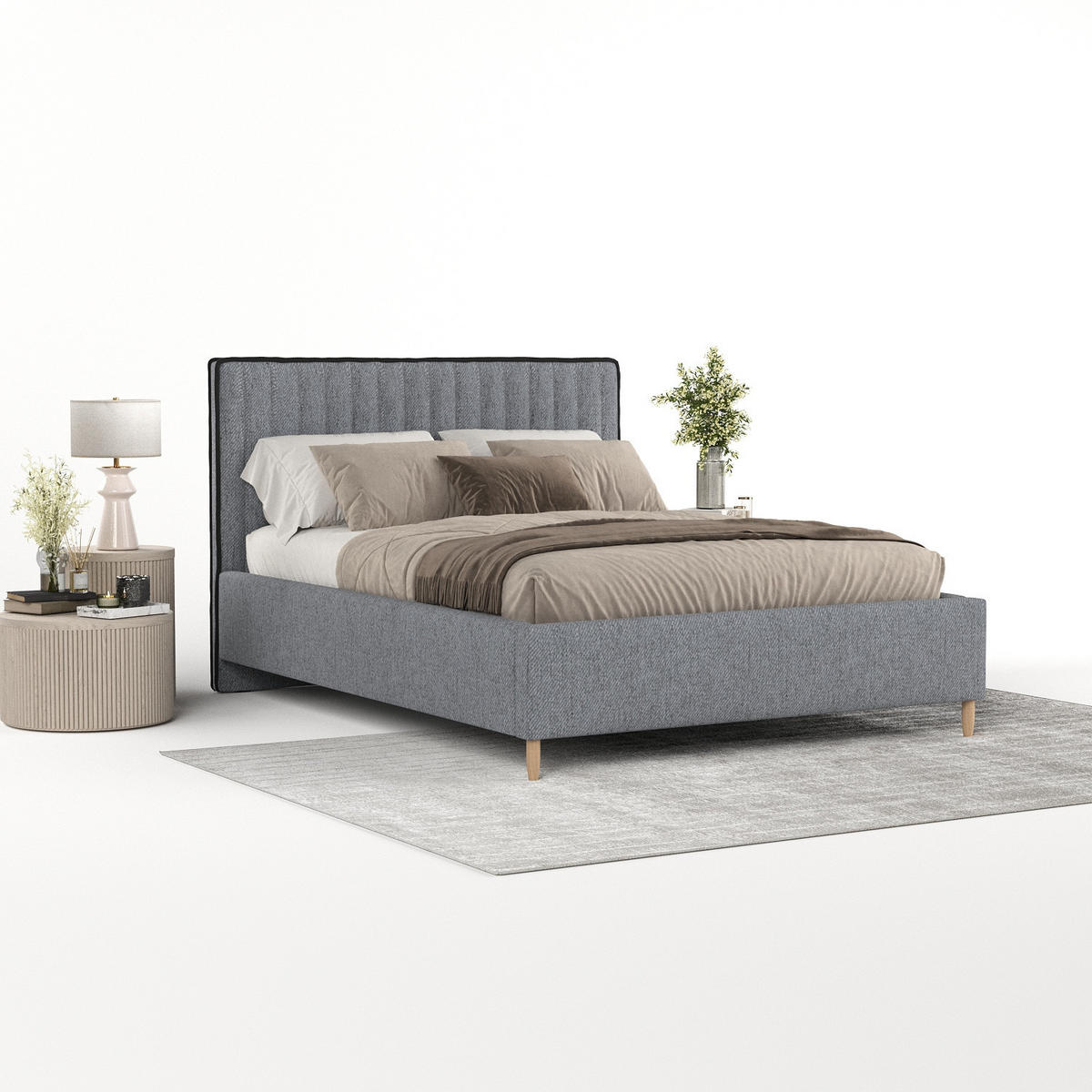 POLSTERBETT Aria 160/200 cm Grau im Neve Stoff - Naturfarben/Grau, Holz/Holzwerkstoff (160/200cm) - AltaBeds