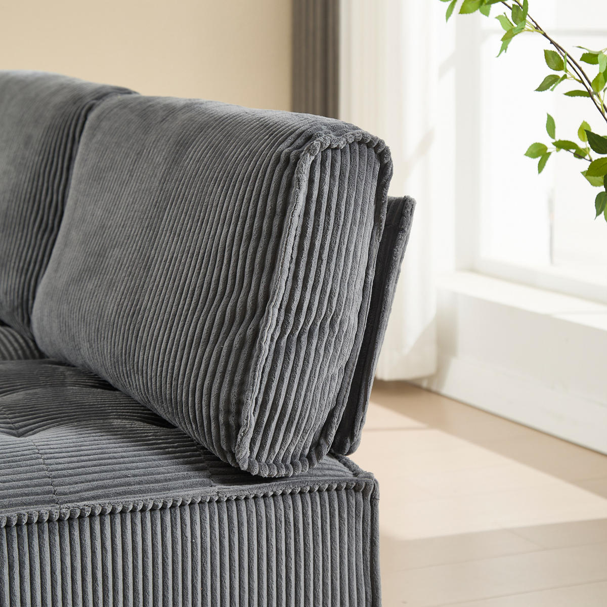 ECKSOFA 308/154/81.99 cm Grau aus Cord als 6-Sitzer - Grau, Textil (70/77cm) - OKMYHOME