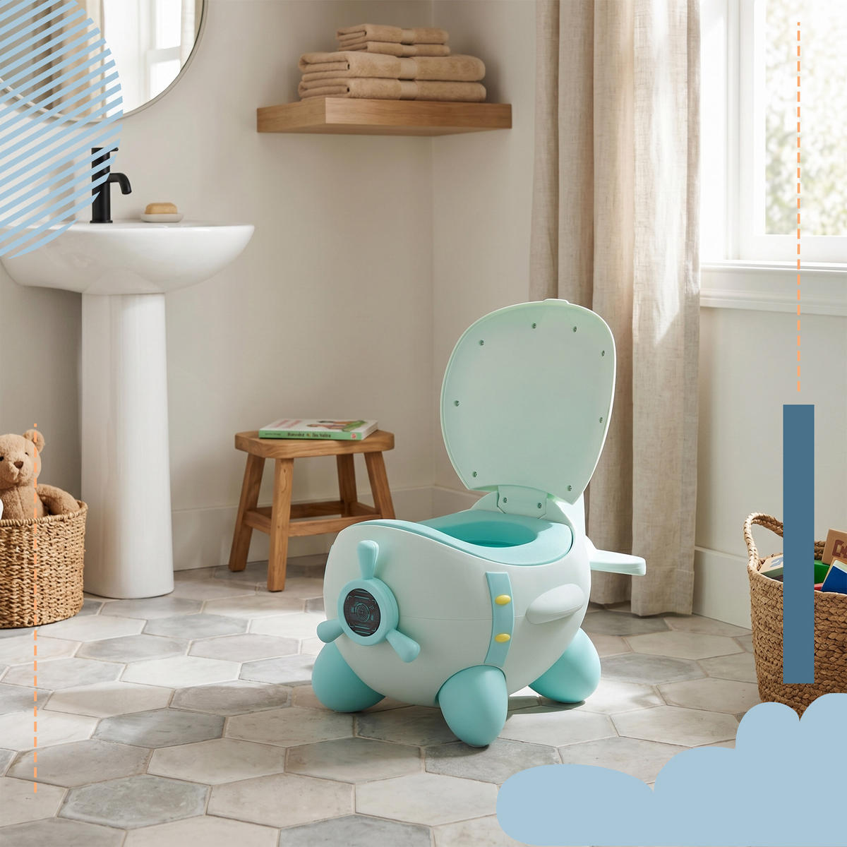 NOČNÍK mätový dizajn lietadlo s vekom - svetlomodrá, plast (31/40cm) - Relaxdays