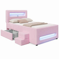 POLSTERBETT 90/200 cm in Rosa mit Schublade, LED und USB - Rosa, Holzwerkstoff/Textil (90/200cm) - CHICFURN
