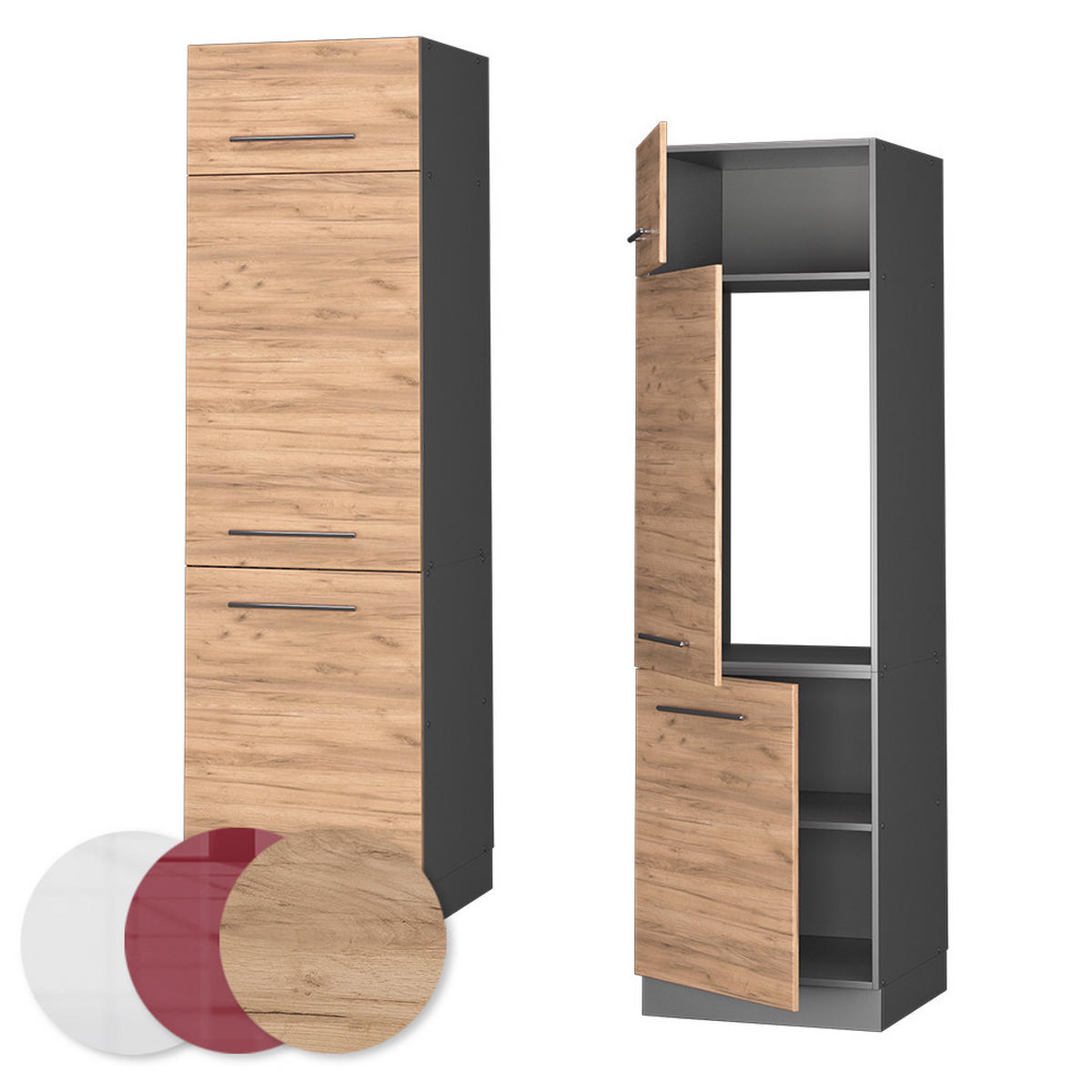 KÜCHENSCHRANK Fame-Line Goldkraft Eiche 60 cm - Anthrazit/Eiche Wotan, Holzwerkstoff (60/206.8/58.1cm) - Vicco