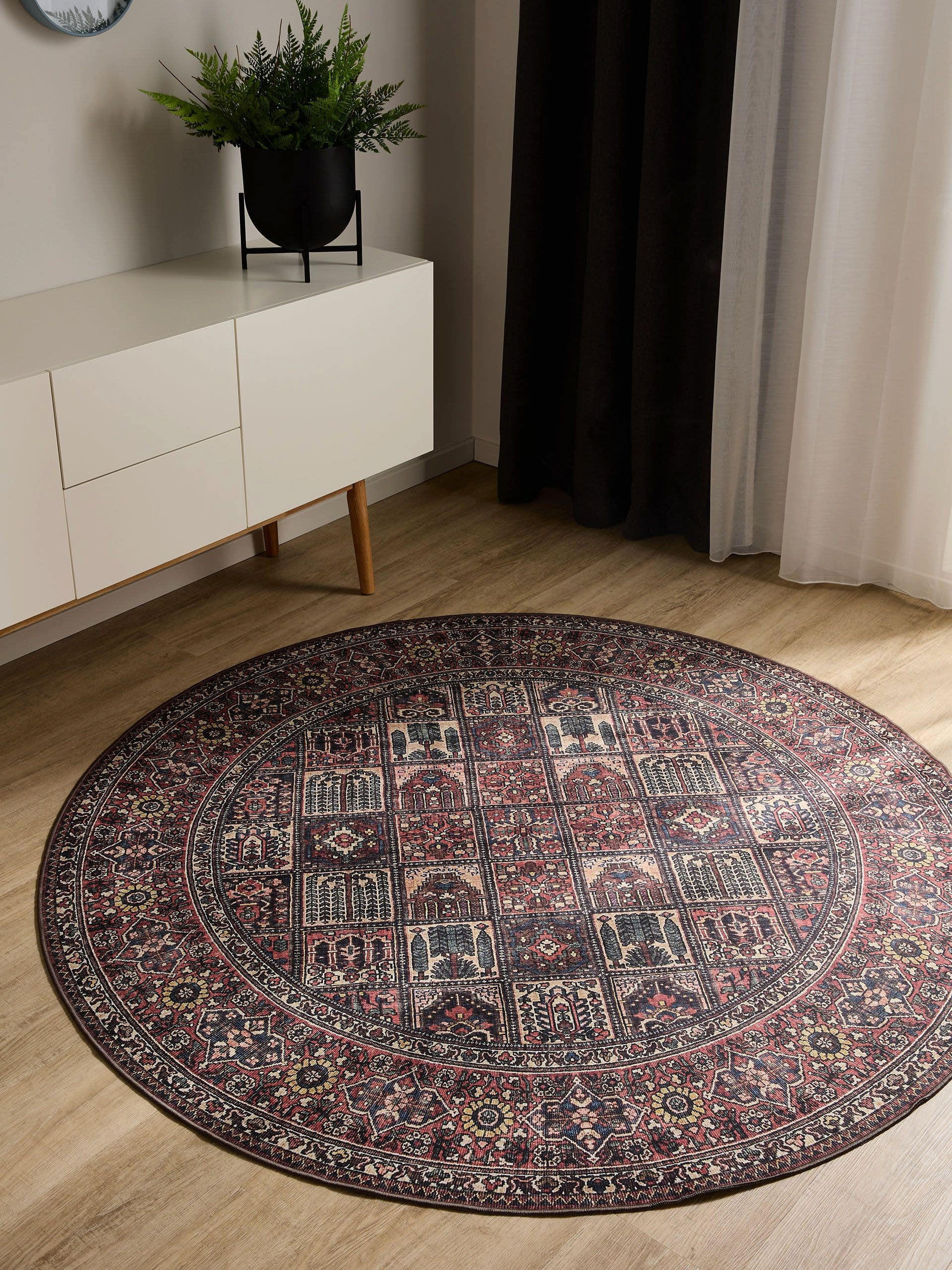 VINTAGE-TEPPICH George waschbar ø 160 cm rund - Rot/Multicolor, Kunststoff (160/160cm) - benuta